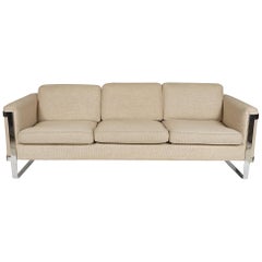 Floating Steel Frame Milo Baughman Style Mid-Century Modern 1970s Sofa