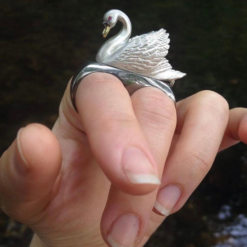 Round Cut Floating Swan ring For Sale