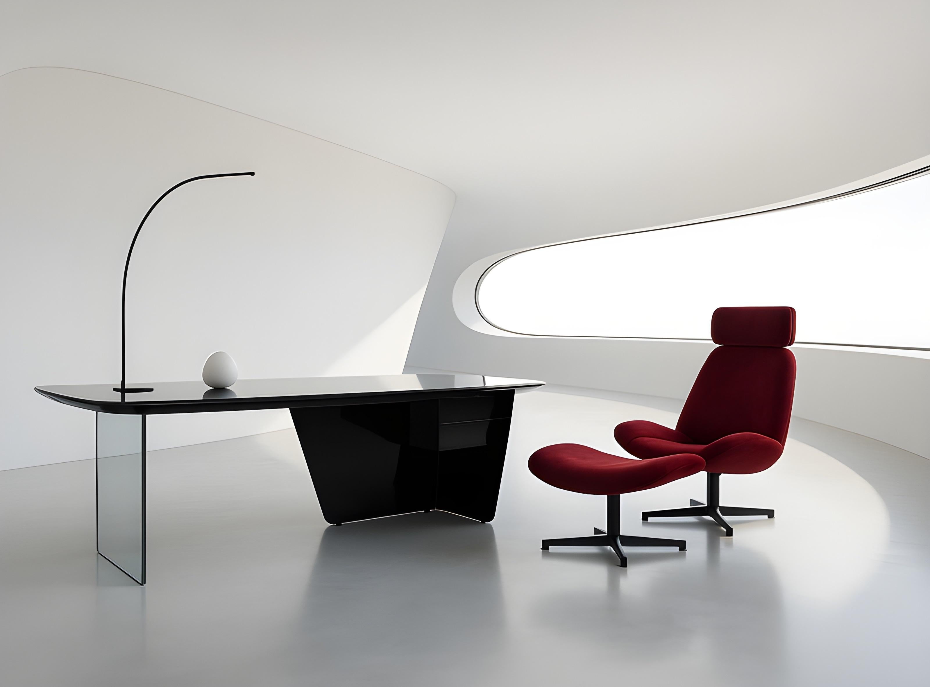 Schwebender Terrakotta-Lack-Schreibtisch mit integrierter Glasplatte - Mondo Design Studio im Angebot 2