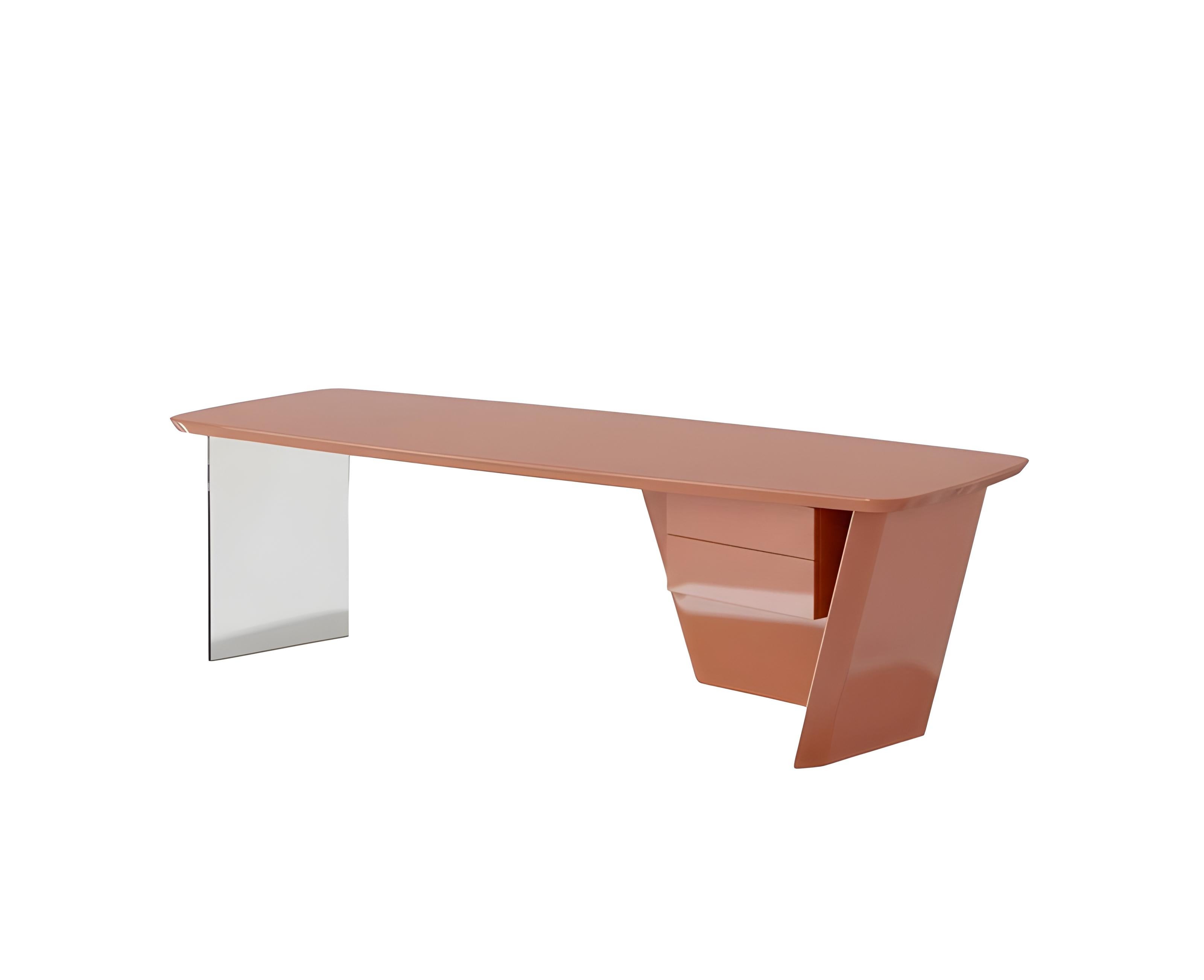 Schwebender Terrakotta-Lack-Schreibtisch mit integrierter Glasplatte - Mondo Design Studio (Portugiesisch) im Angebot