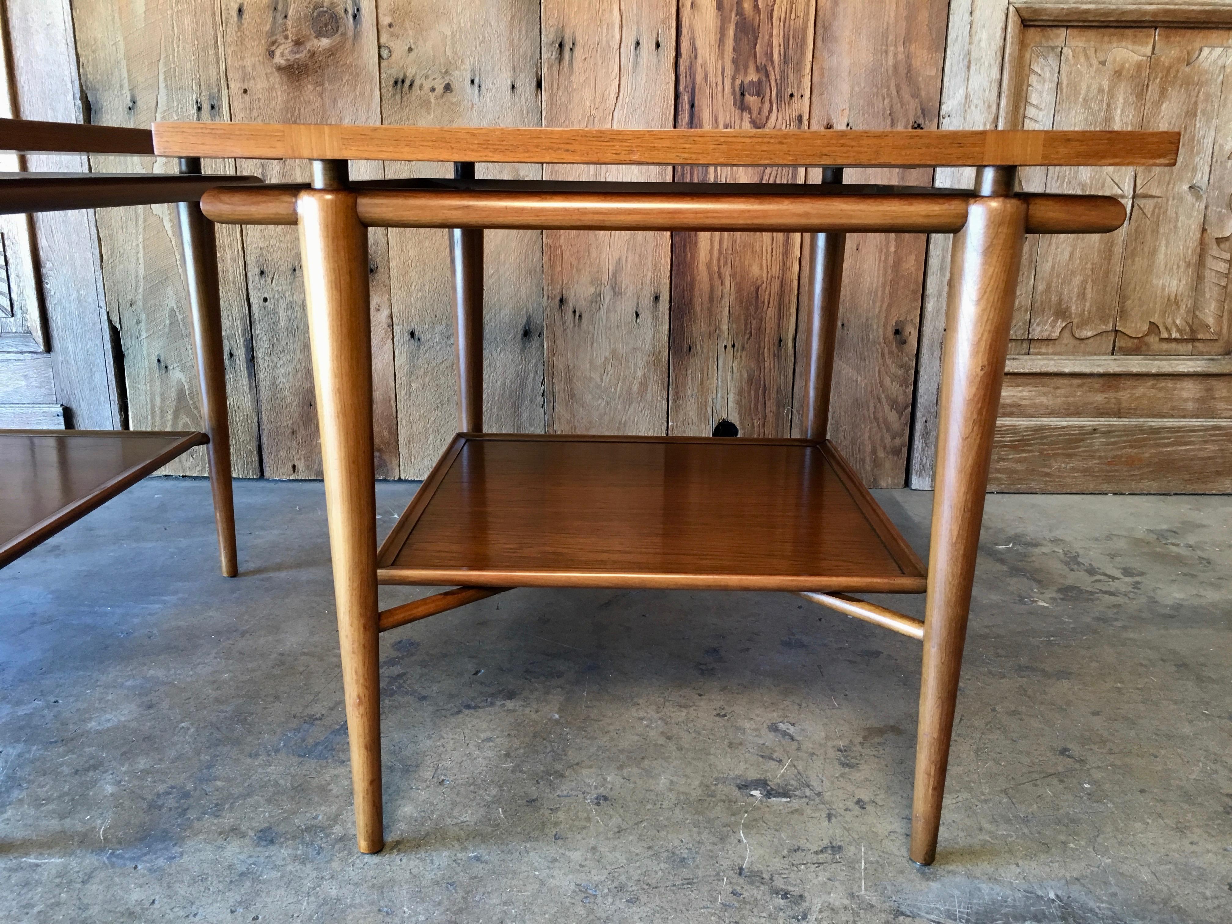 Walnut Floating Top End Tables by John Widdicomb