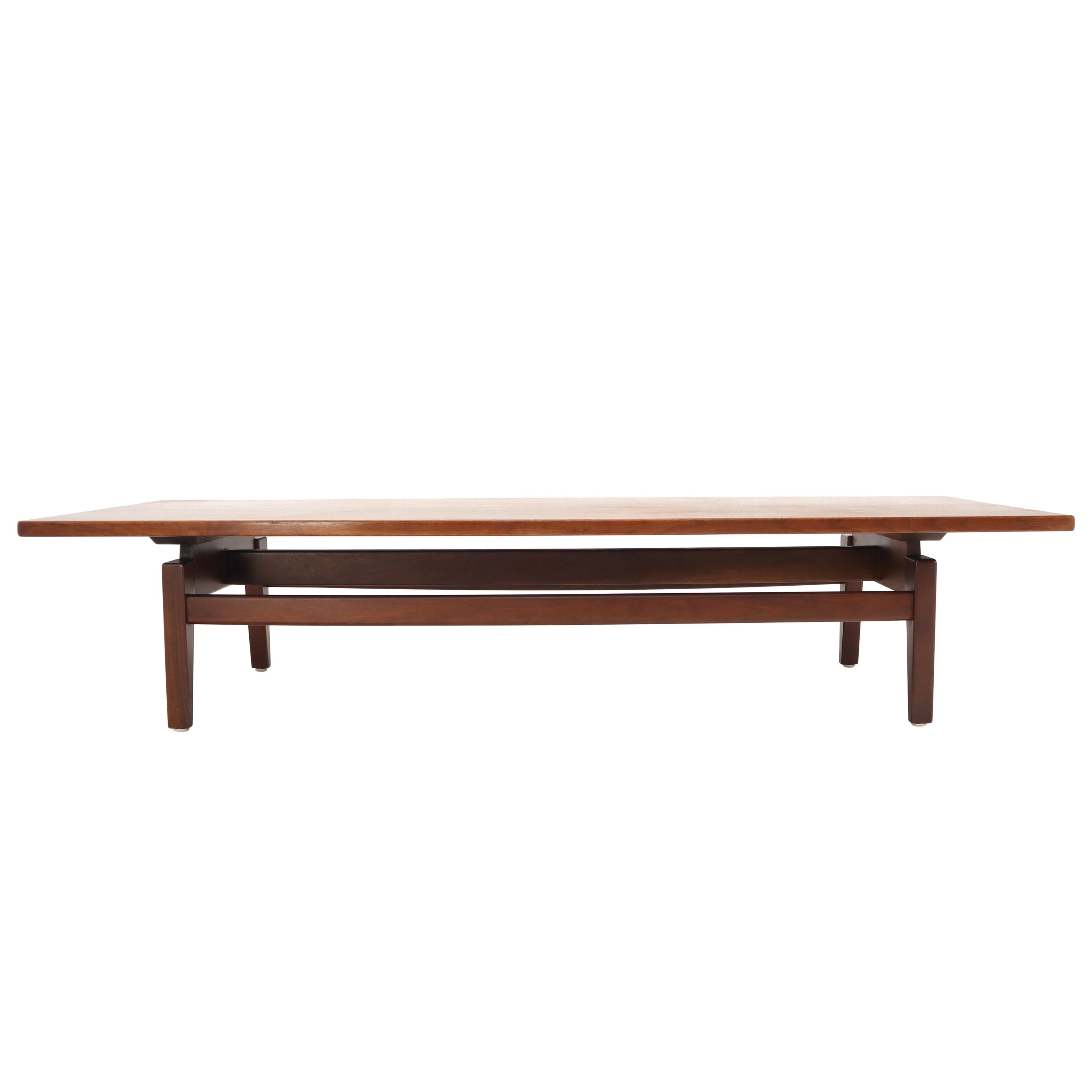 Floating Top Solid Oiled Walnut Low Coffee Table or Long Bench by Jens Risom