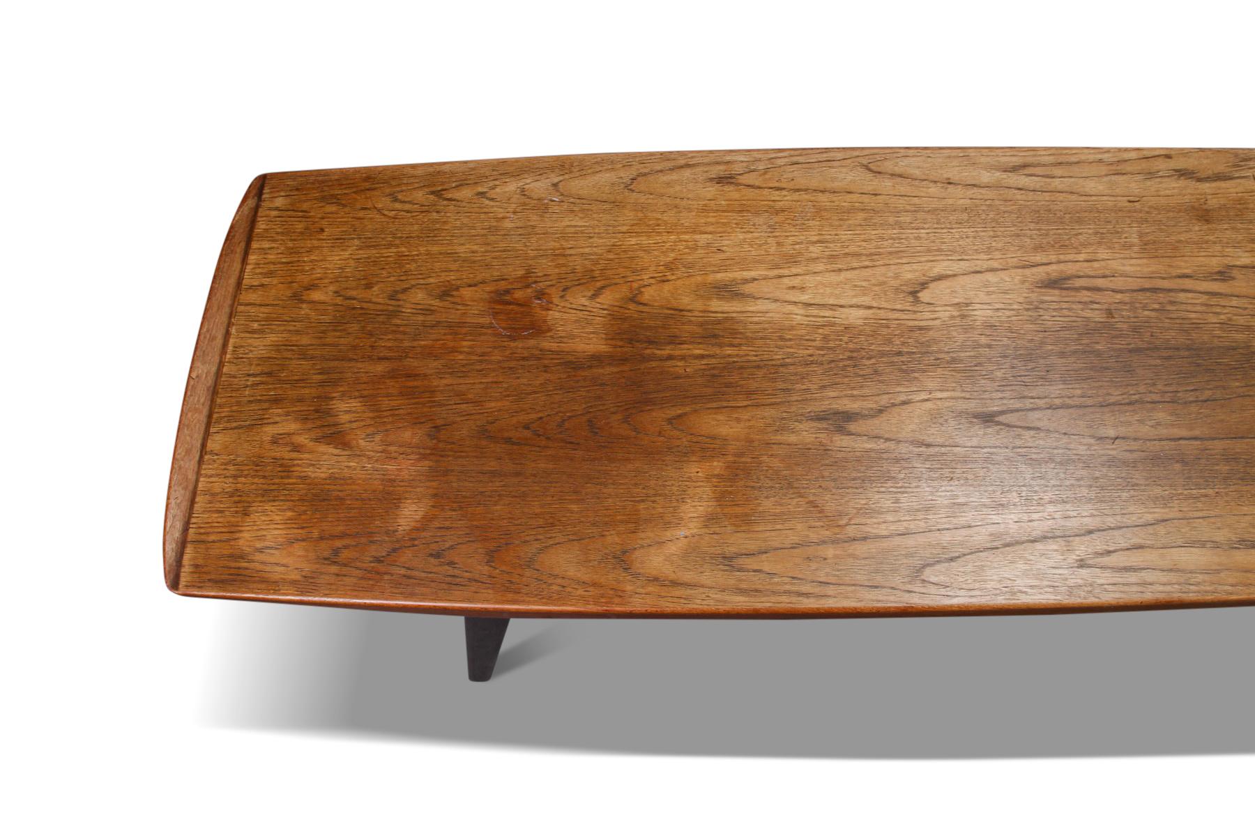 Floating Top Teak, Cane + Tile Coffee Table by Arne Hovmand Olsen In Excellent Condition In Berkeley, CA