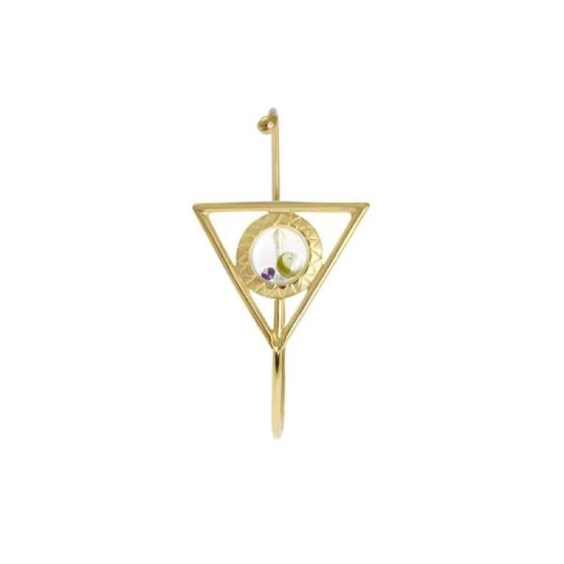 Floating Triangle Hoop Earring in Gold with Diamonds and Semi Precious Stones For Sale