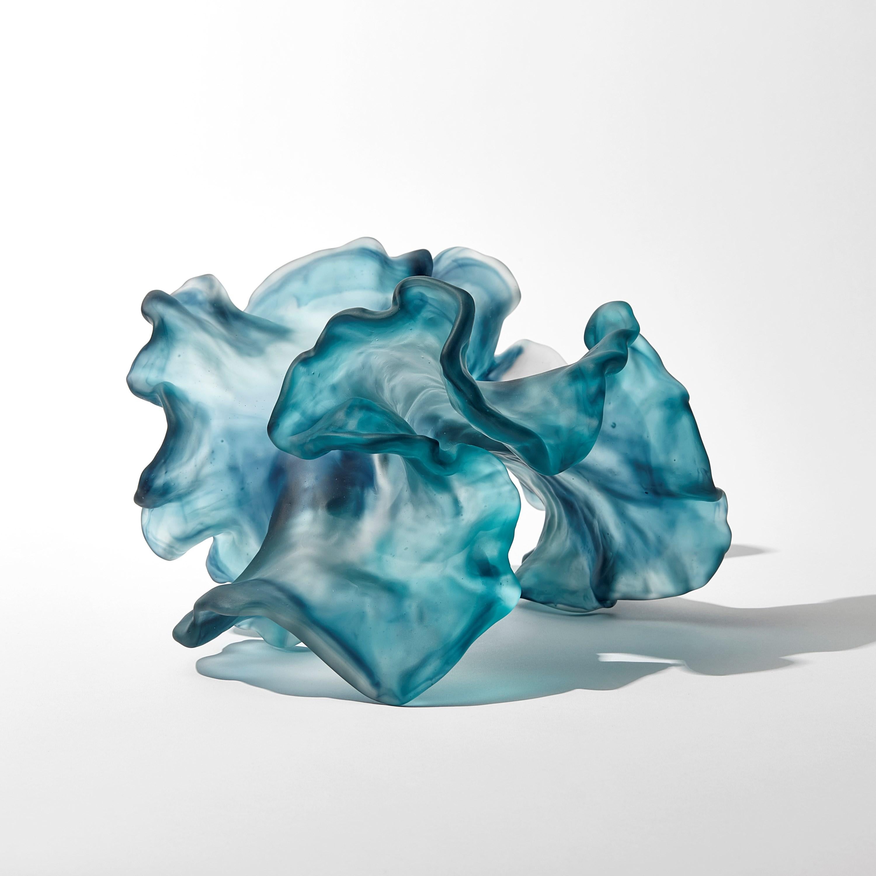 Floating Twist, teal blue cast glass ethereal organic artwork by Monette Larsen In New Condition For Sale In London, GB