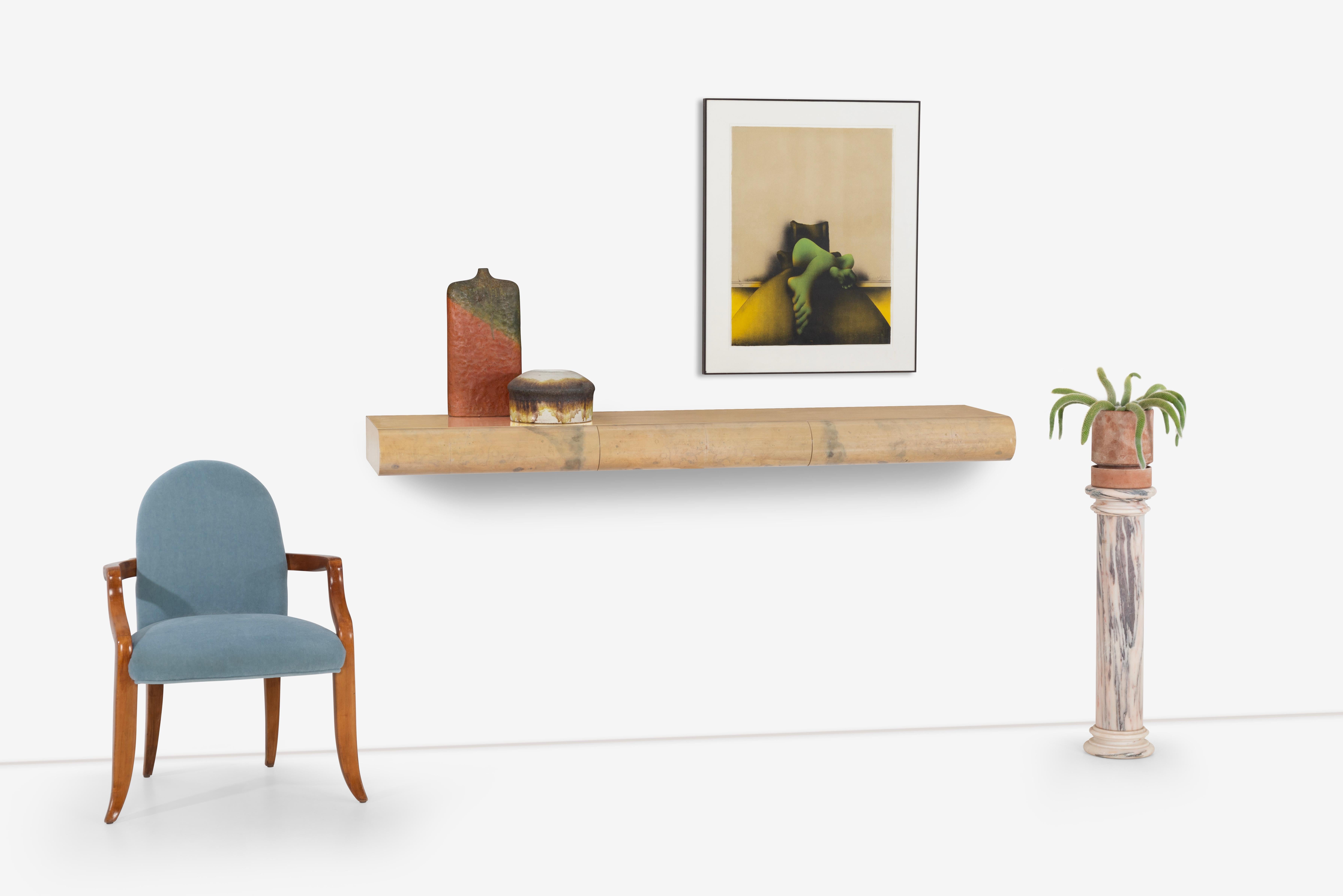 Mid-Century Modern Floating Wall Console in the Style of Milo Baughman
