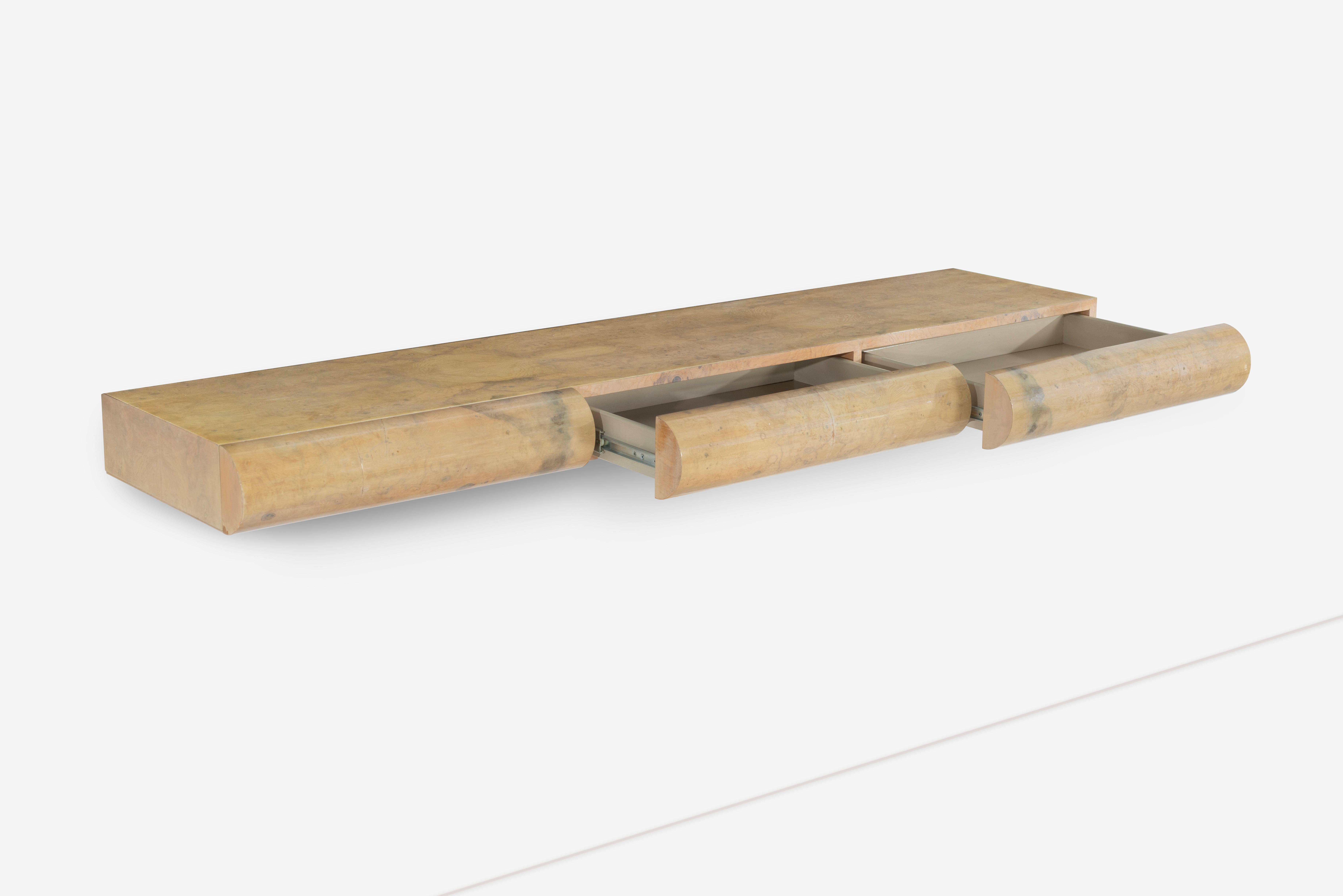 Ash Floating Wall Console in the Style of Milo Baughman