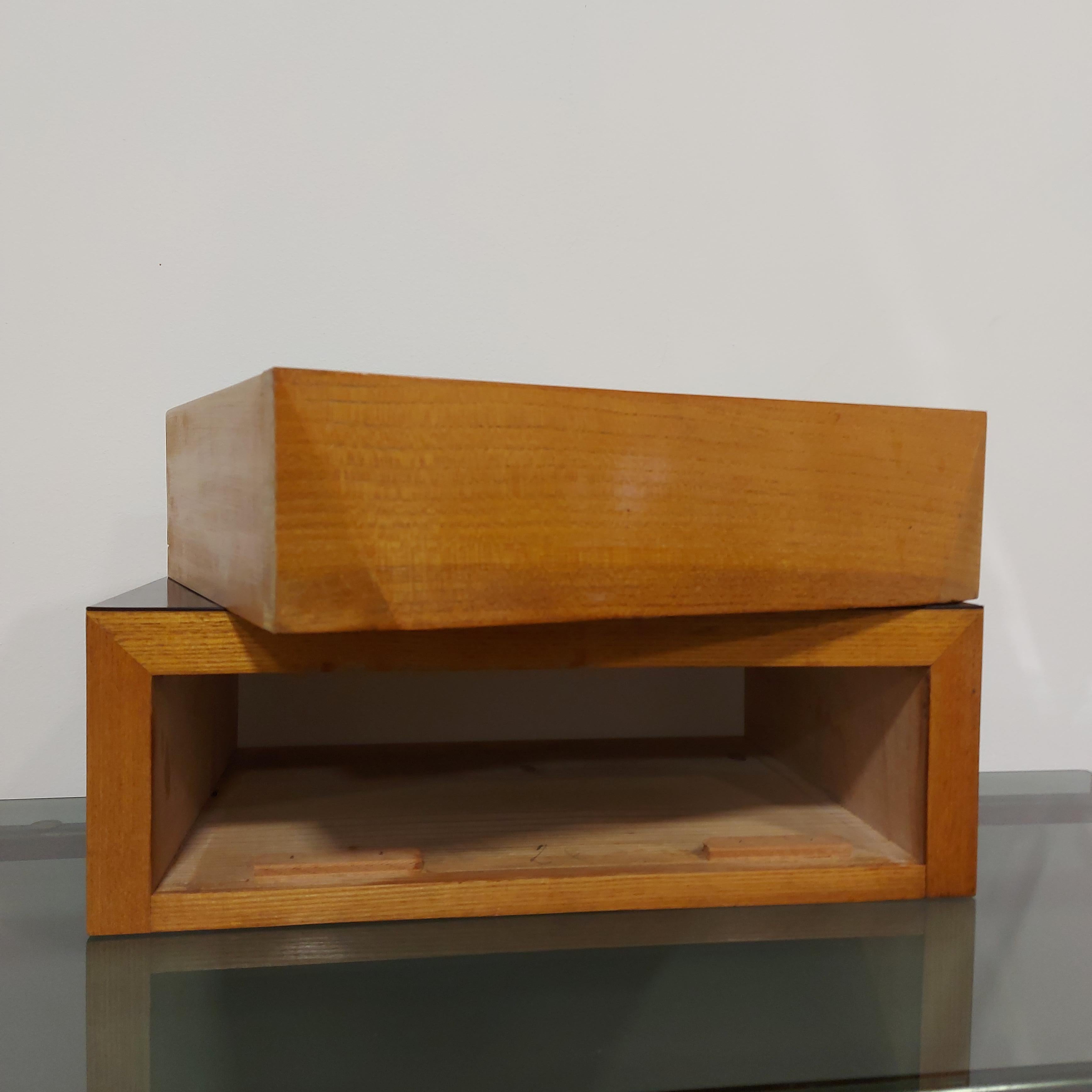 Hardwood Floating Wall Shelf with Drawer 1960s