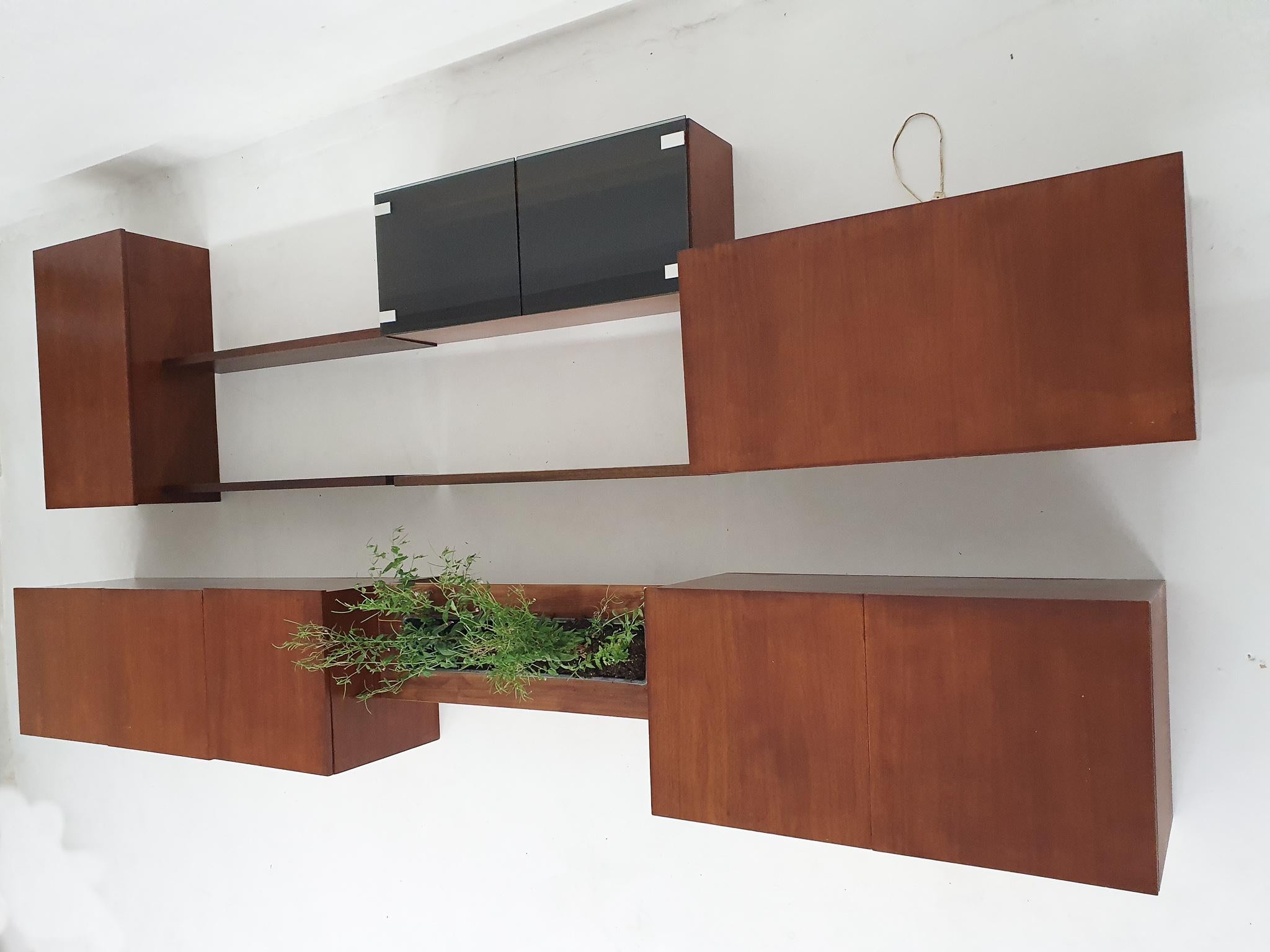 Teak Floating wall unit by Banz Bord, The Netherlands, 1970's For Sale