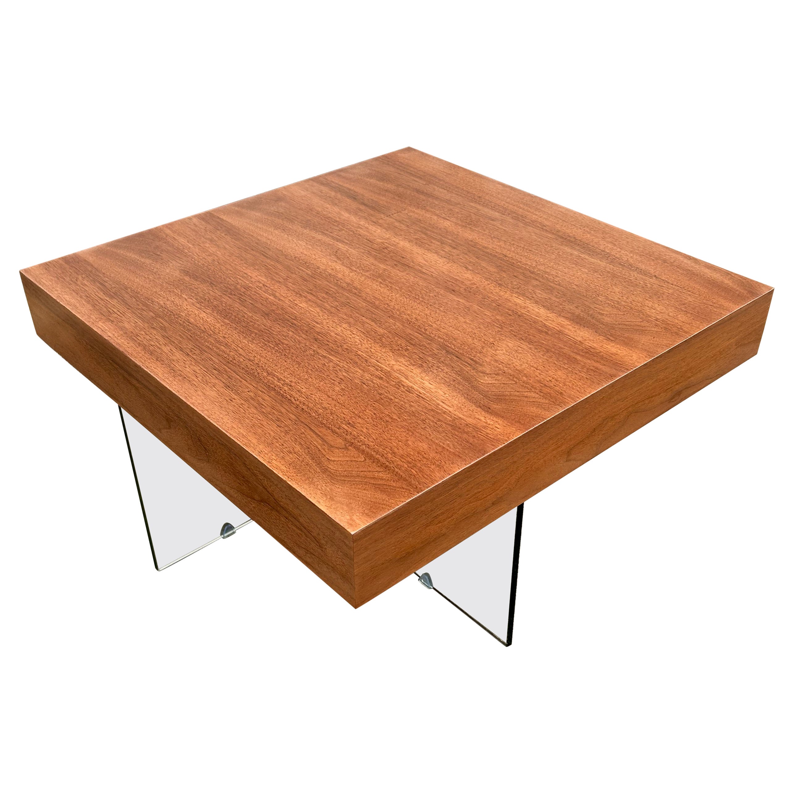 Floating Walnut and Glass Coffee/Cocktail Table mannered after Milo Baughman