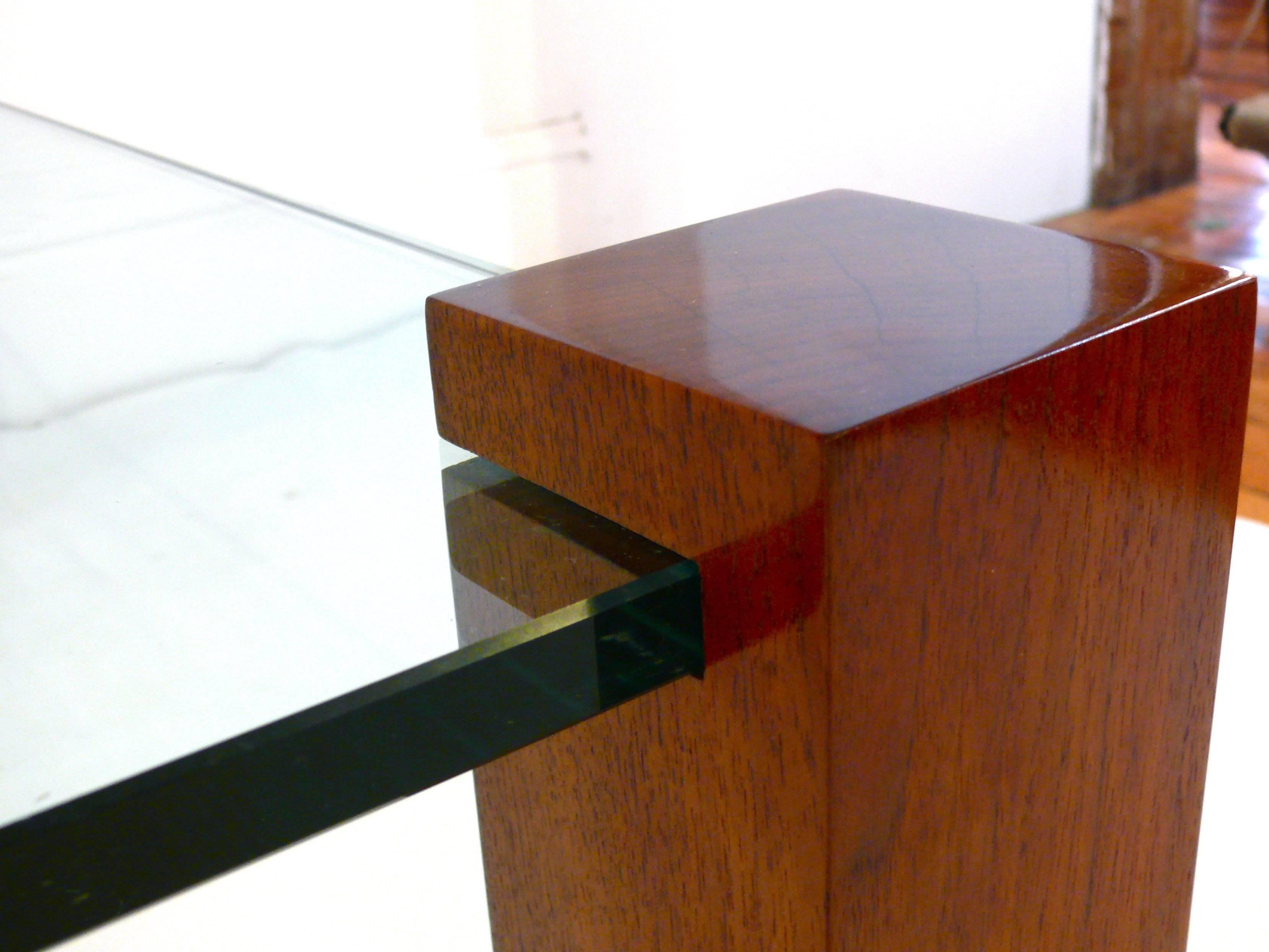 20th Century Floating Walnut and Glass Coffee Table