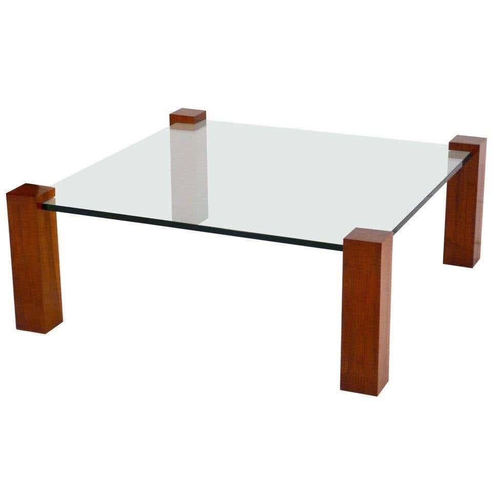 Floating Walnut and Glass Coffee Table Legs For Sale 4