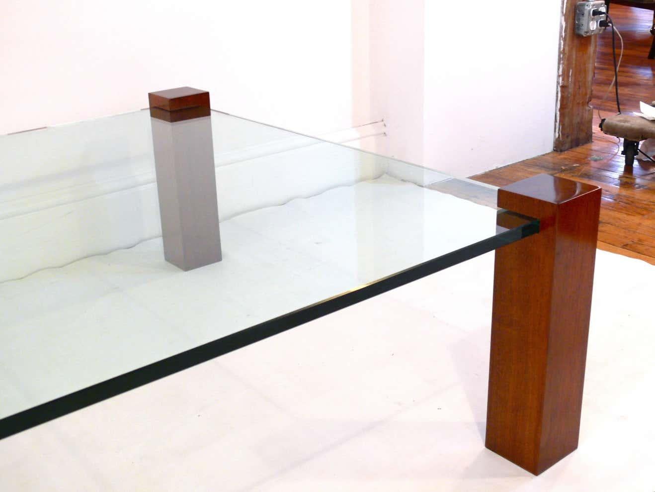 Mid-Century Modern Floating Walnut and Glass Coffee Table Legs For Sale