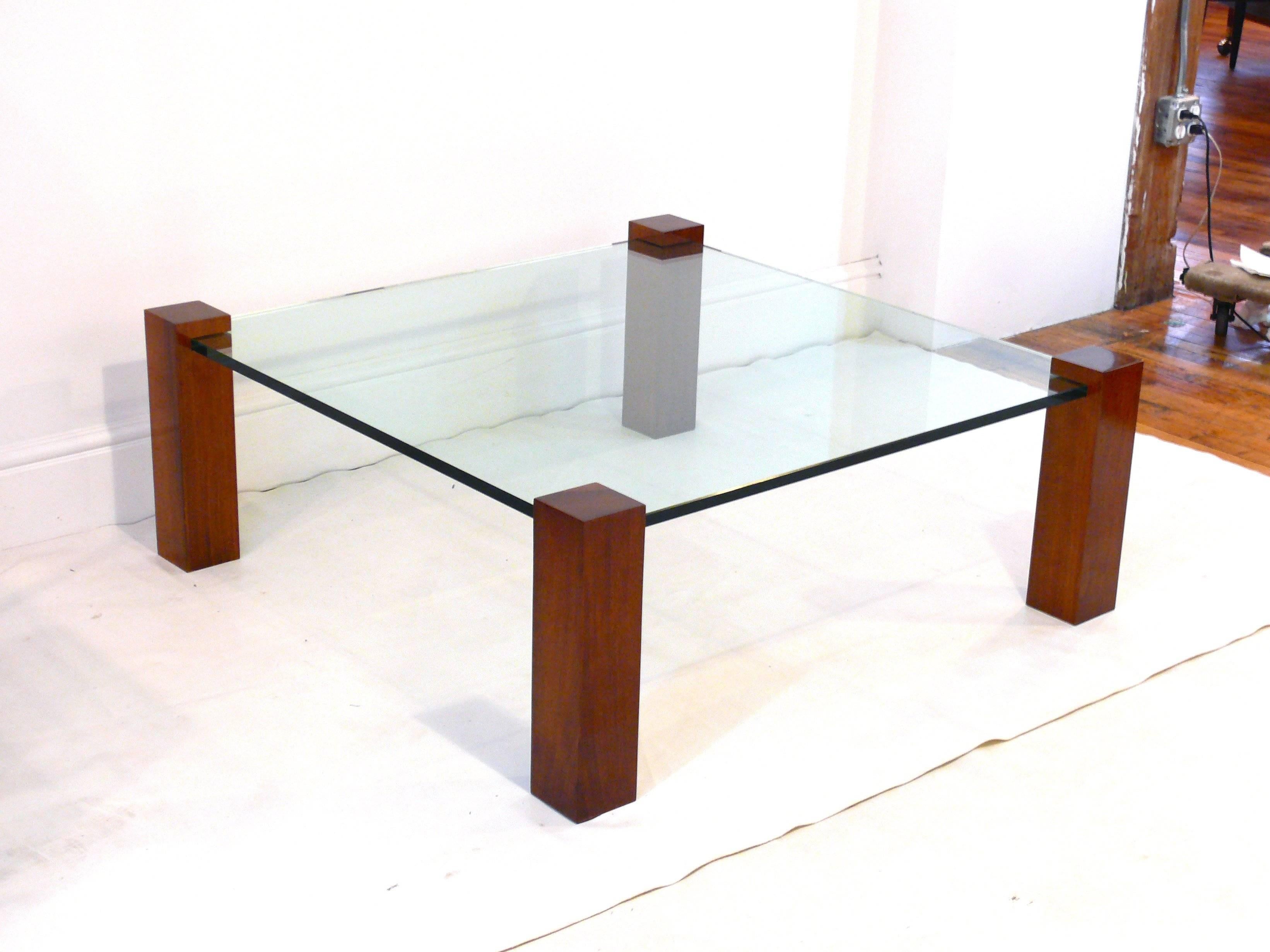 walnut and glass coffee table