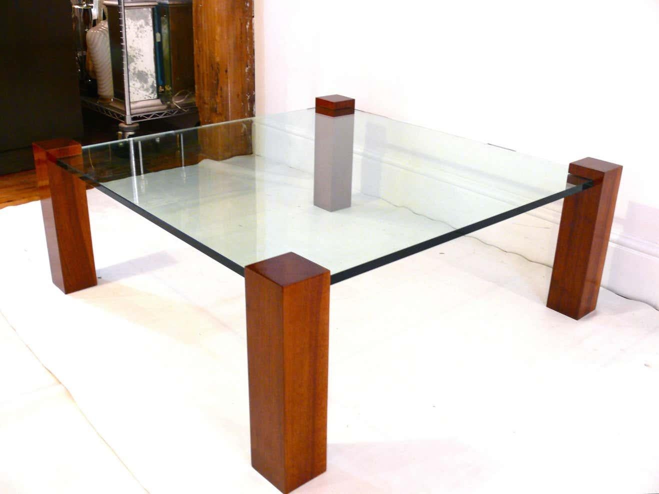 American Floating Walnut and Glass Coffee Table Legs For Sale