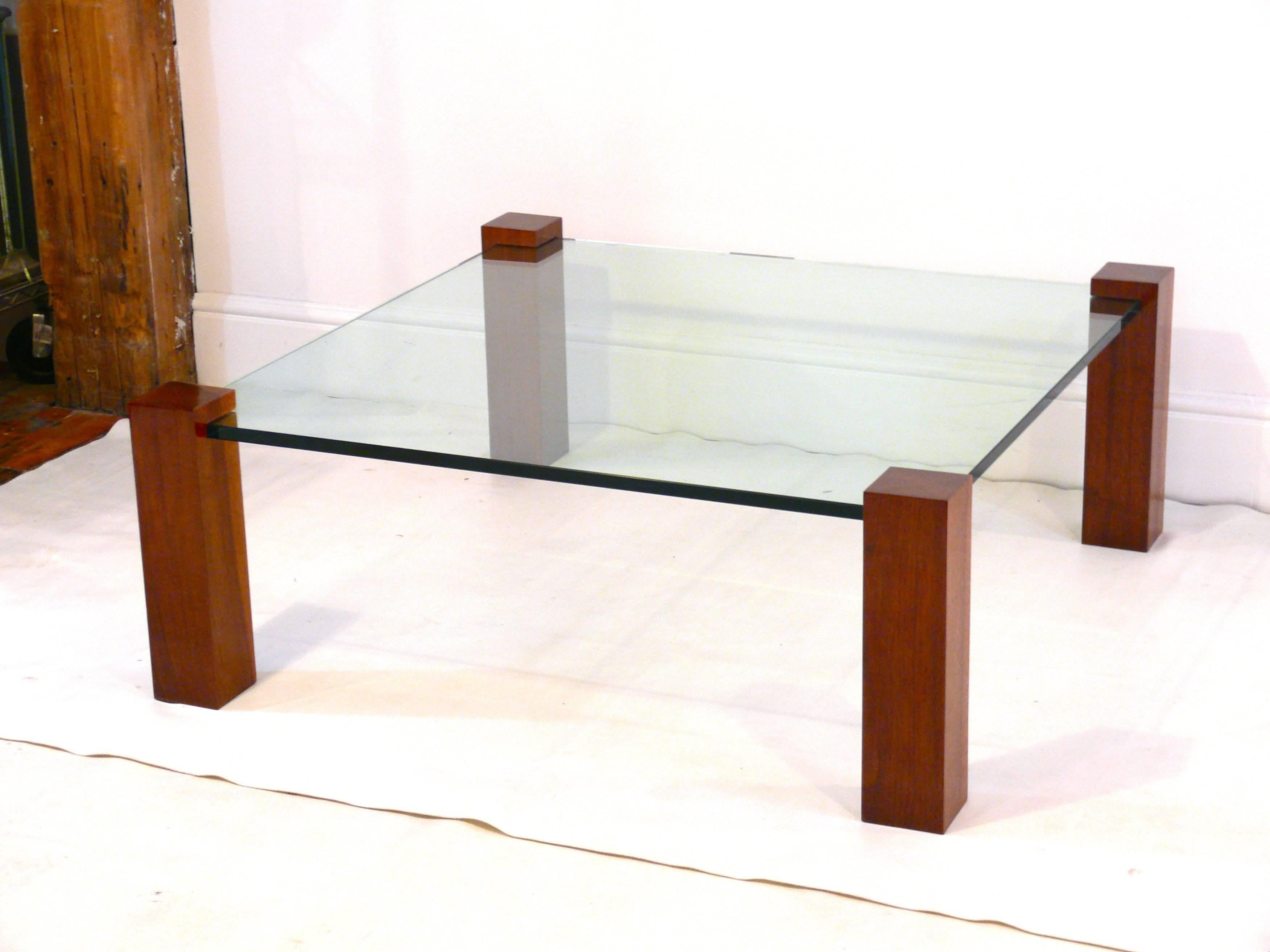 Mid-Century Modern Floating Walnut and Glass Coffee Table