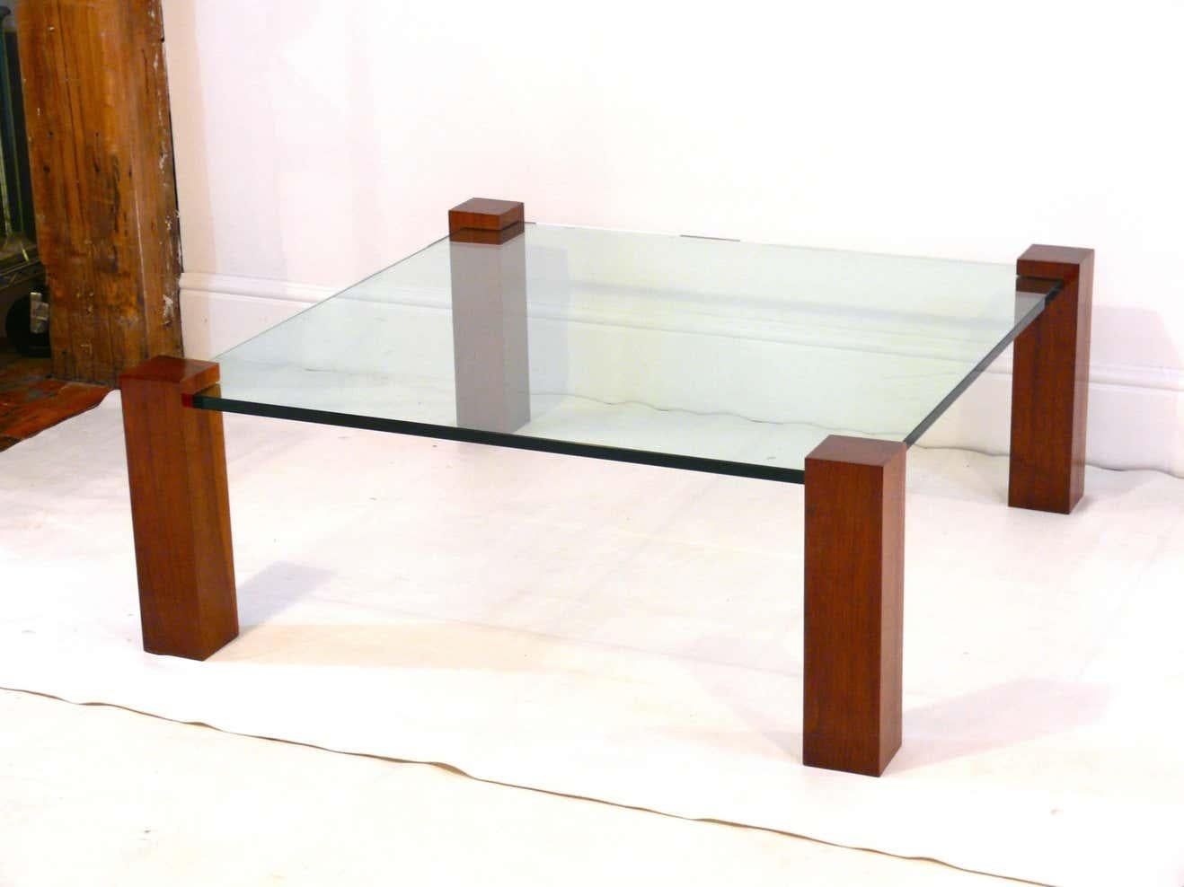 Floating Walnut and Glass Coffee Table Legs In Good Condition For Sale In New York, NY