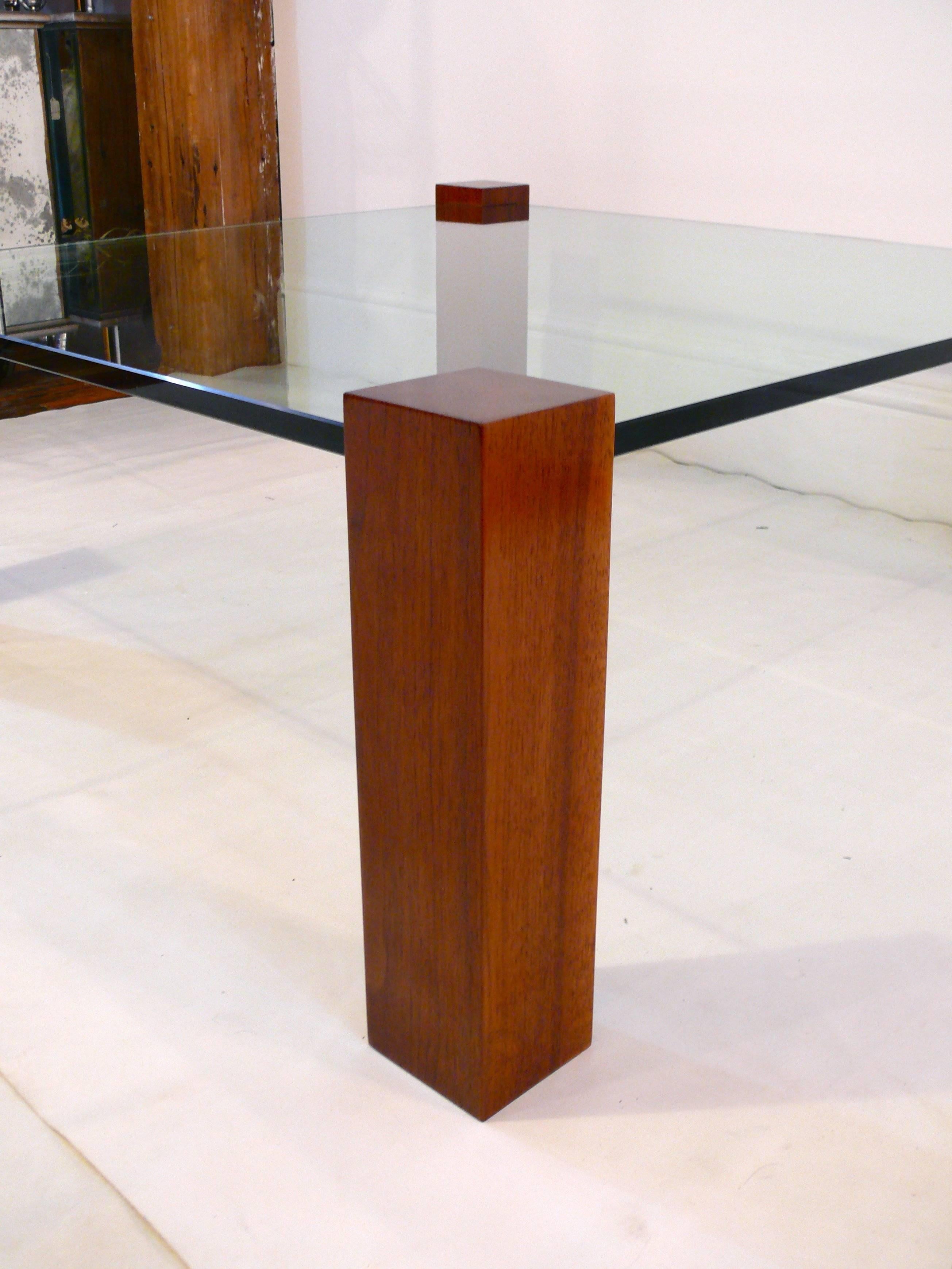 Polished Floating Walnut and Glass Coffee Table