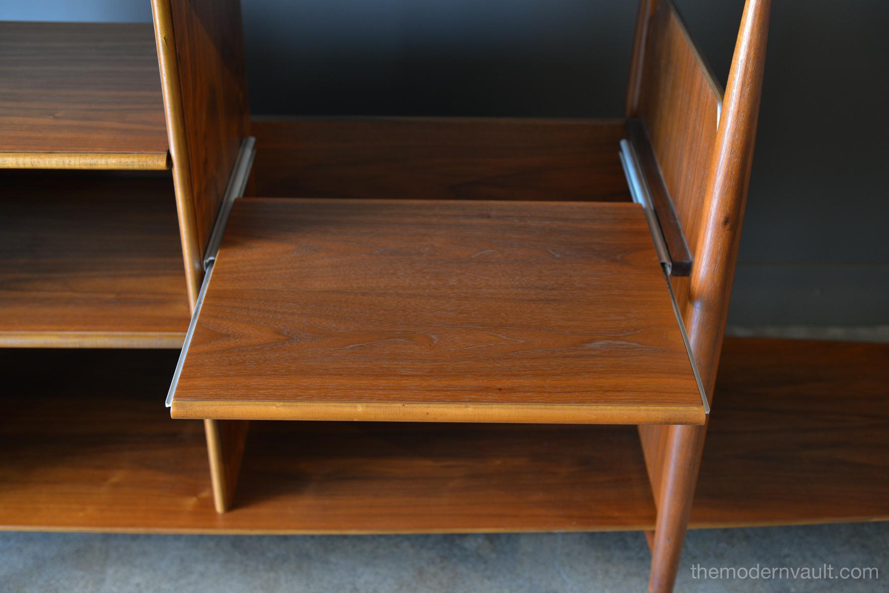 Floating Walnut Bookcase or Media Cabinet, circa 1965 2