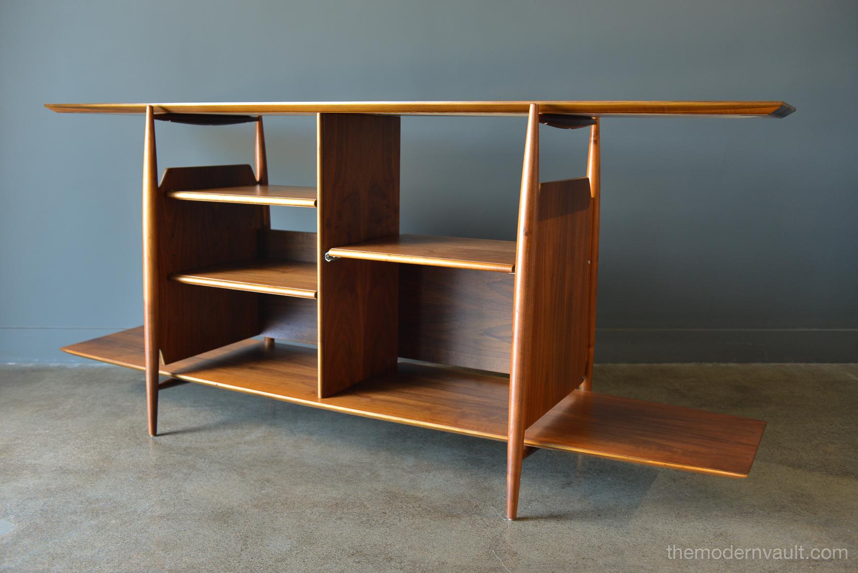 Mid-Century Modern Floating Walnut Bookcase or Media Cabinet, circa 1965