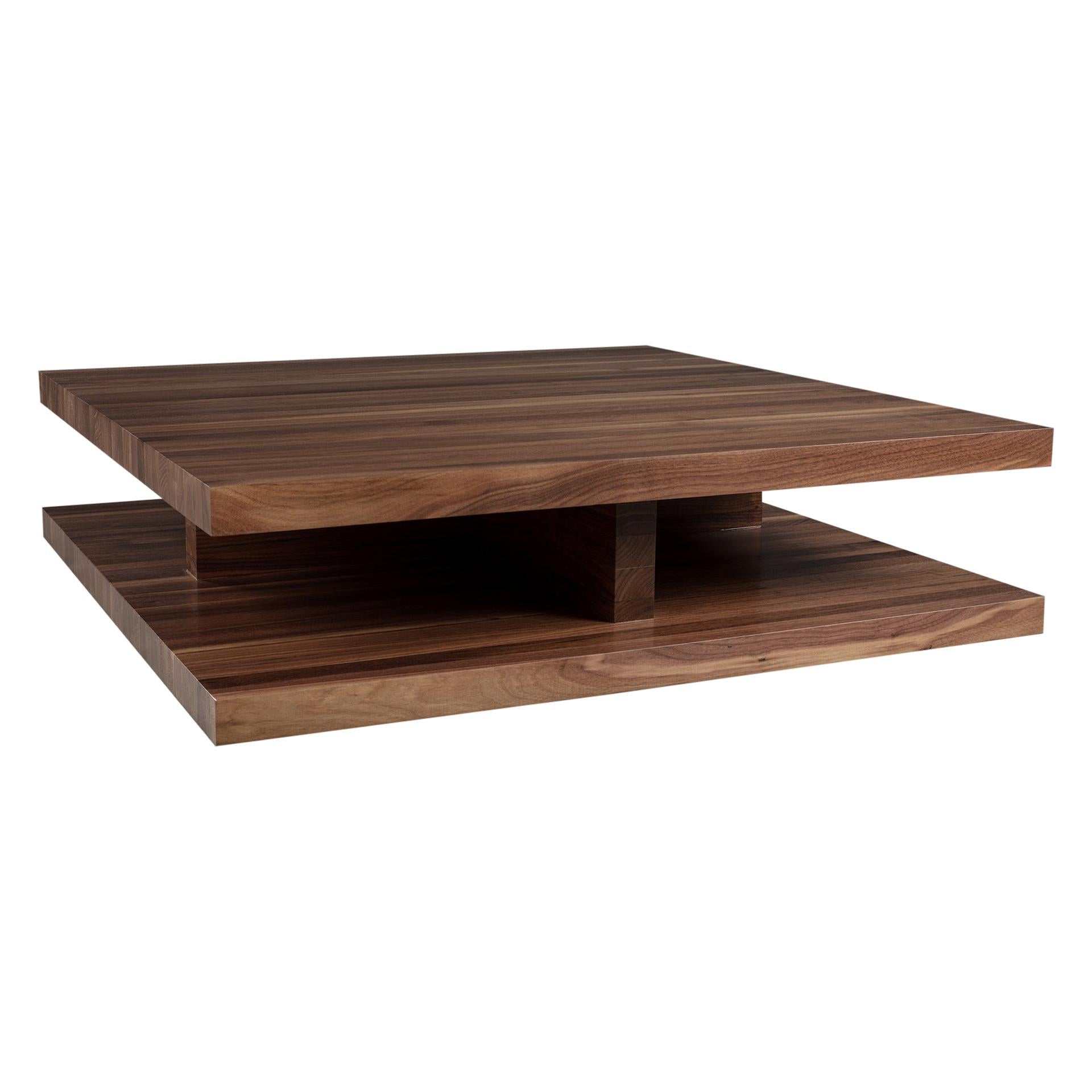 Modern Floating Solid Walnut Finish Coffee Table For Sale