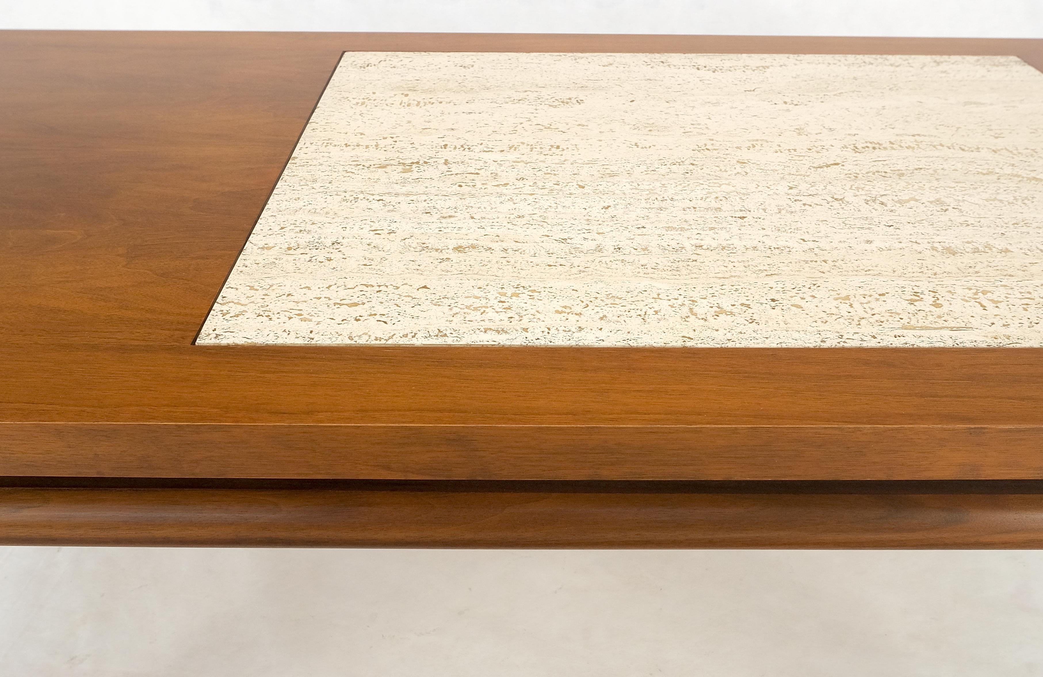 20th Century Floating Walnut Top Travertine Insert Tapered legs Rectangle Coffee Table MINT! For Sale