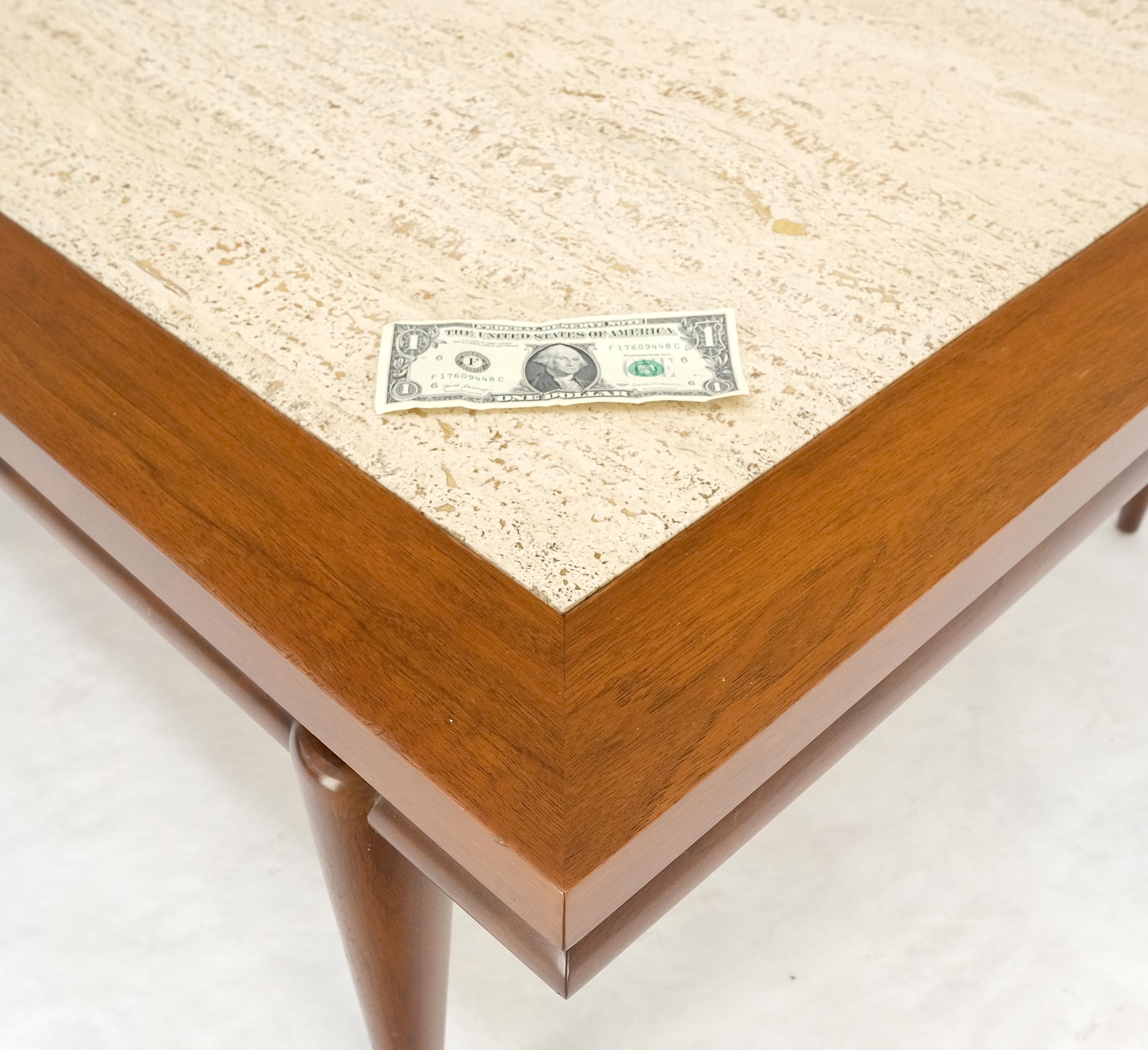Floating Walnut Top Travertine Insert Tapered legs Rectangle Coffee Table MINT! For Sale 3
