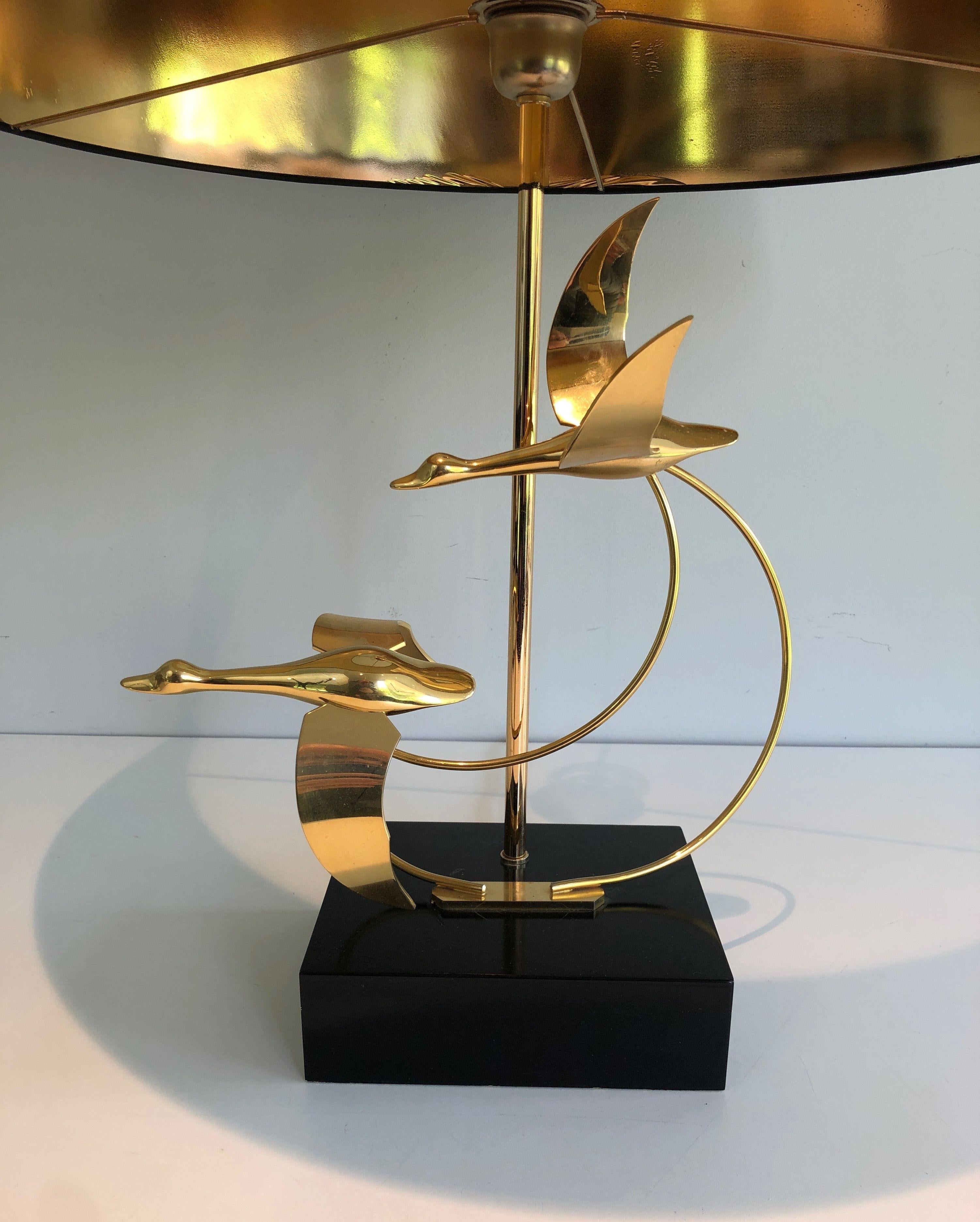 Flock of Wild Geese Brass Table Lamp For Sale 7