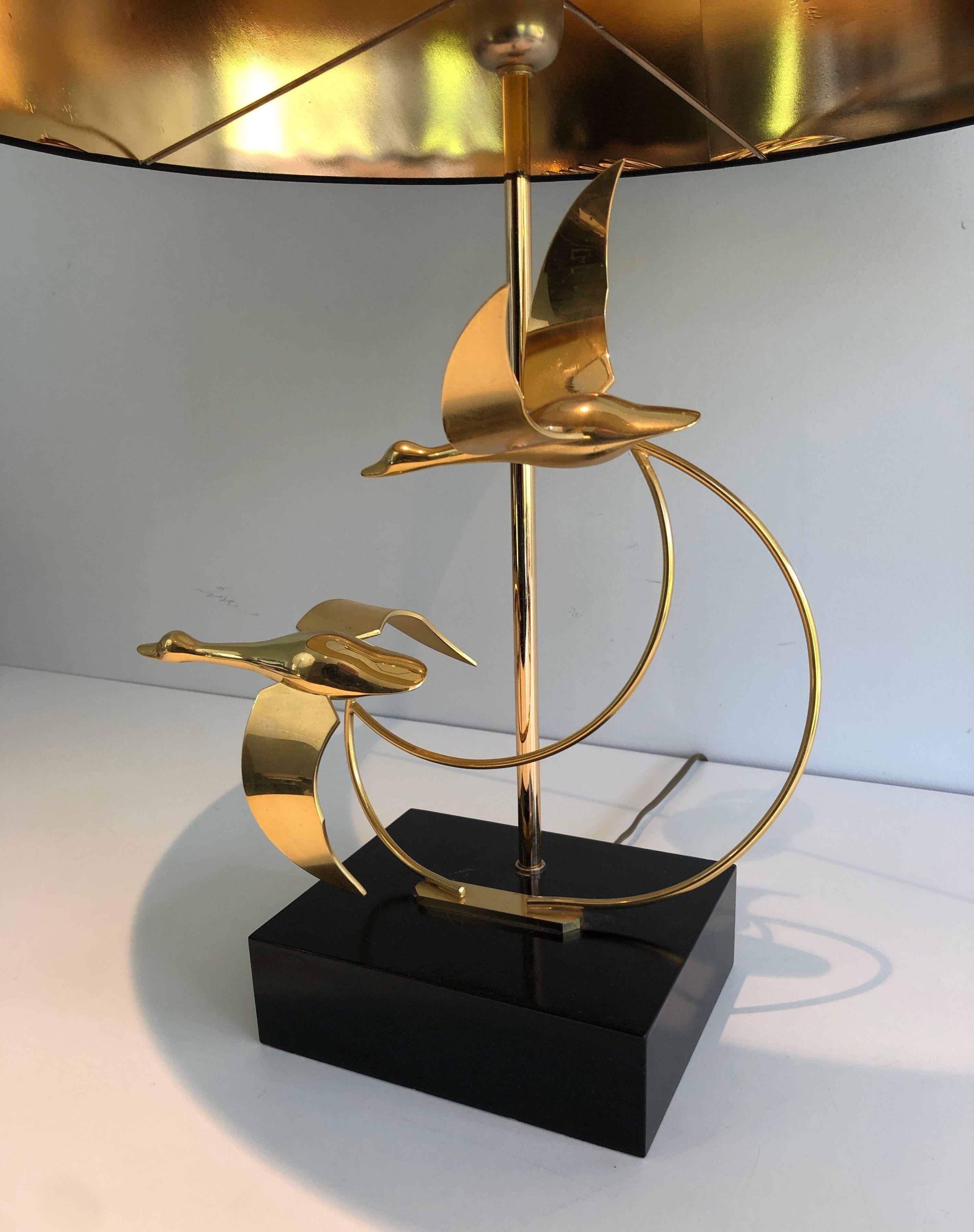 Flock of Wild Geese Brass Table Lamp For Sale 9