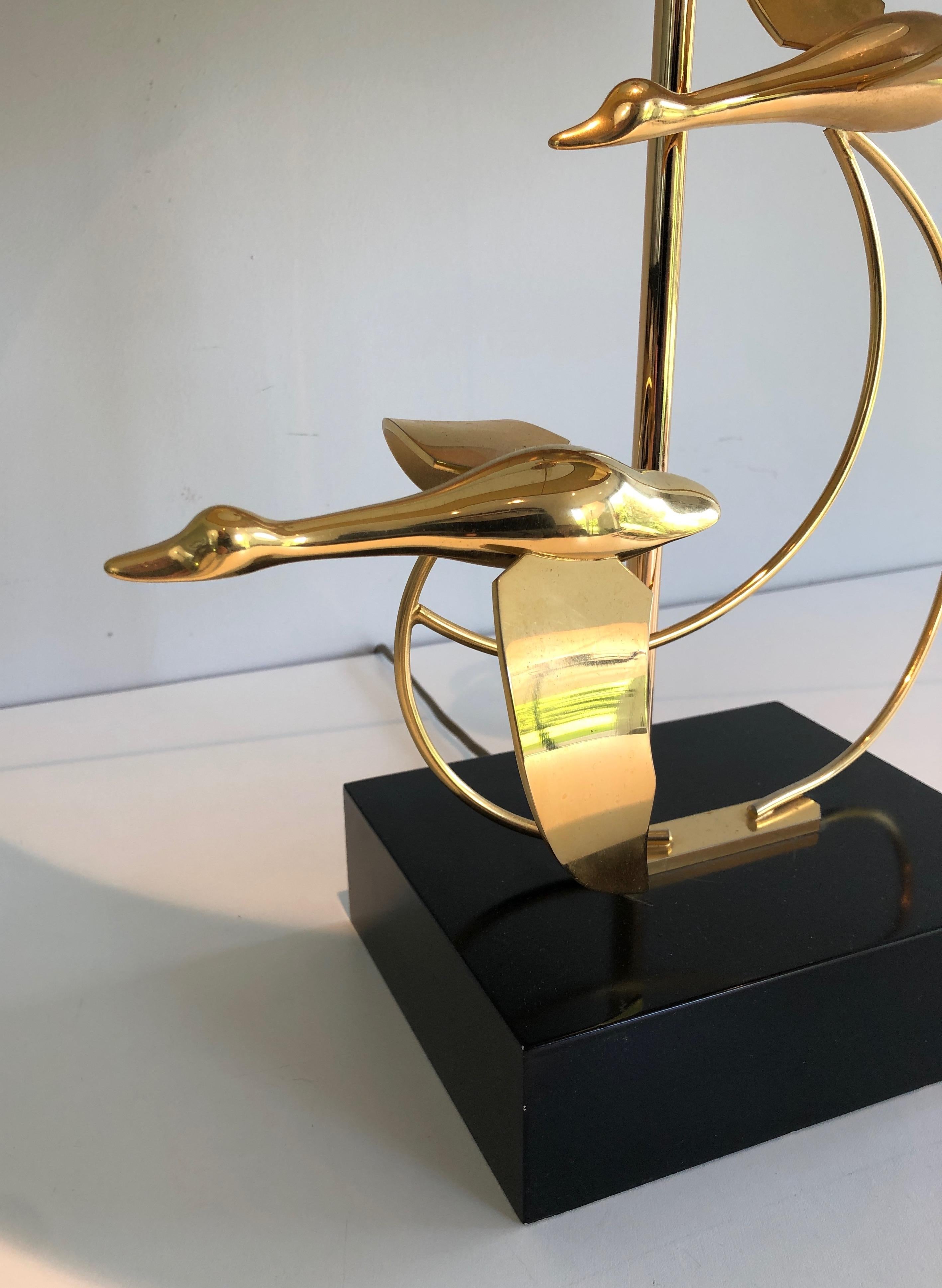 Blackened Flock of Wild Geese Brass Table Lamp, French, circa 1970 For Sale