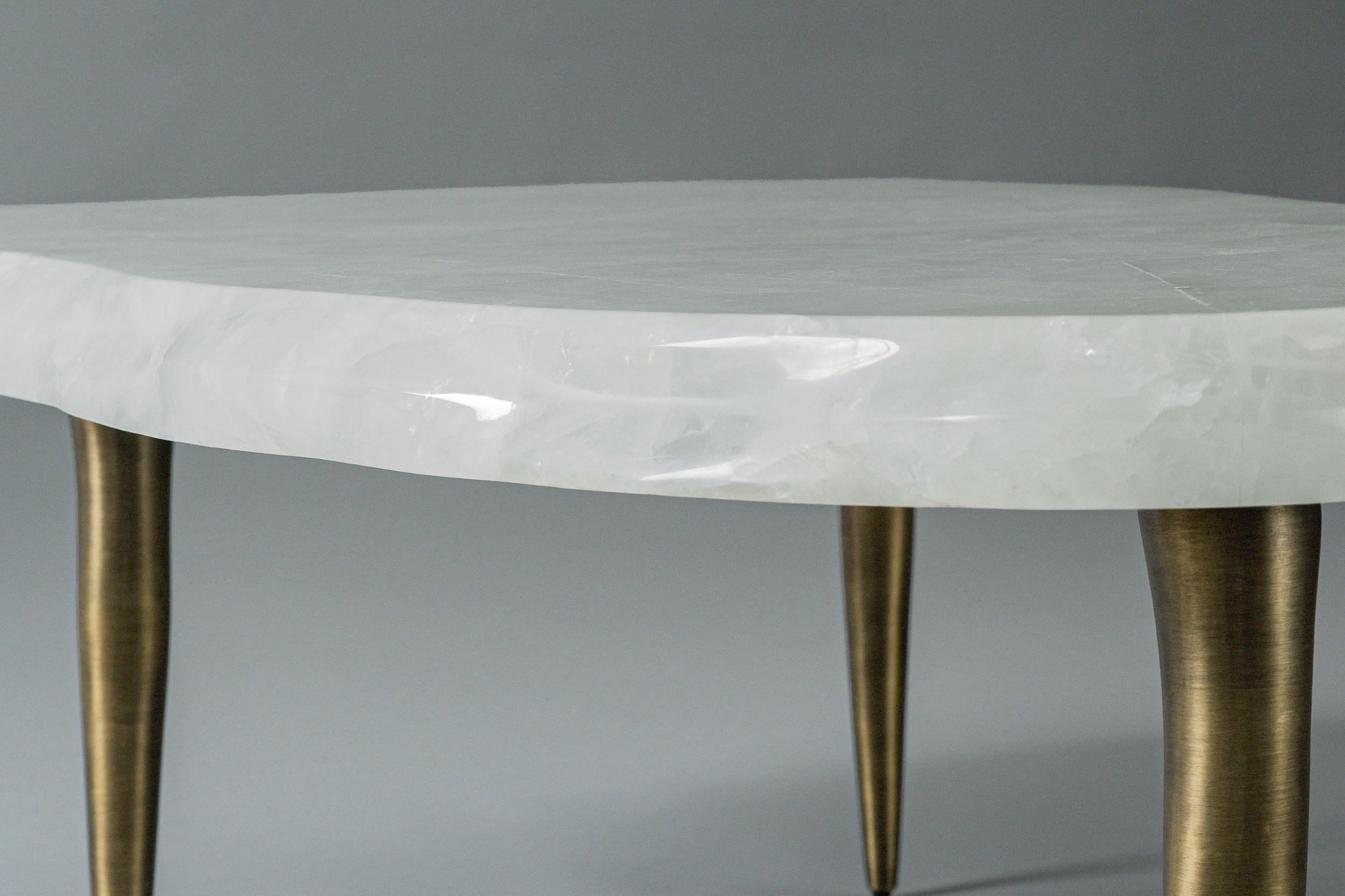 Indian Floe Coffee Table I by DeMuro Das in White Quartz with Solid Bronze For Sale
