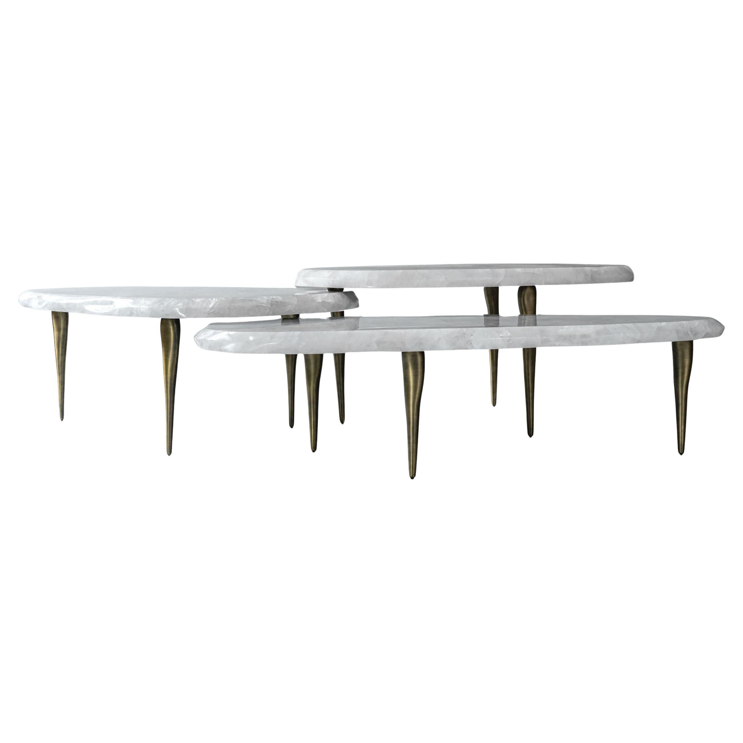 Table basse Floe Nested de DeMuro Das en quartz blanc et bronze massif en vente