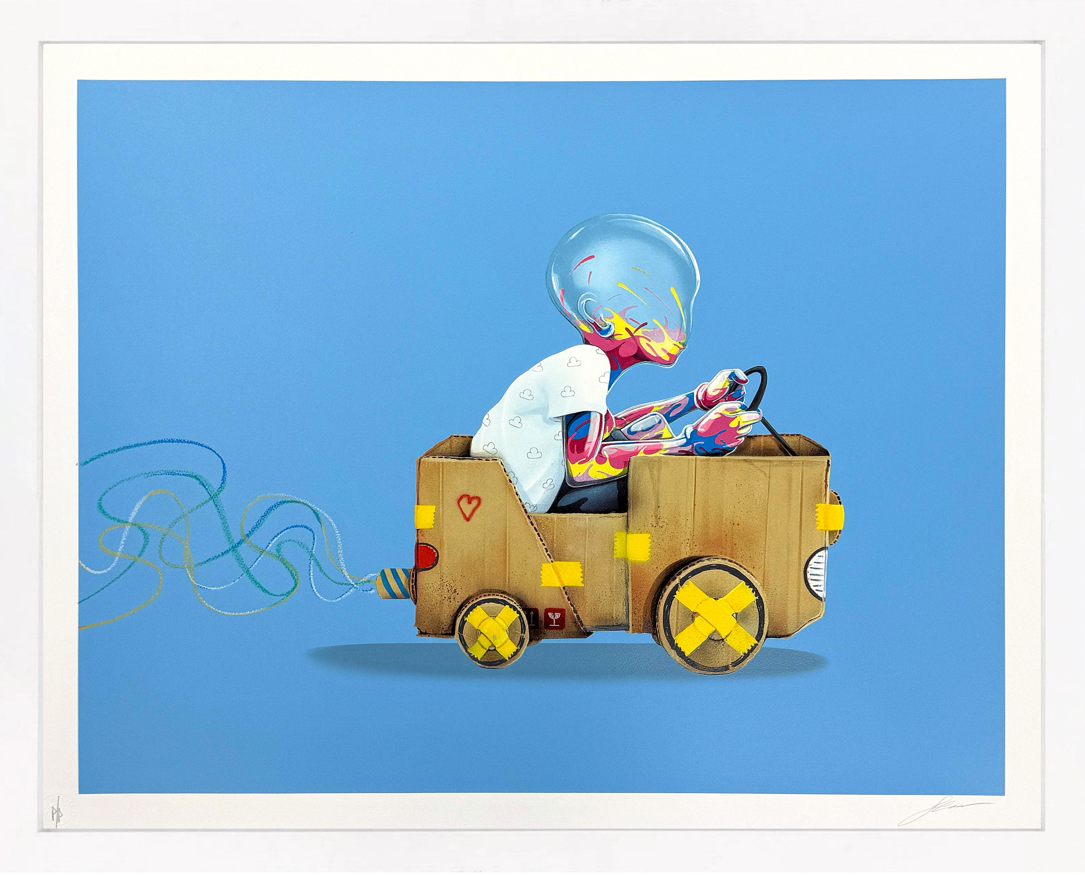 Flog Figurative Print - Driven (unique hand finished screen print)