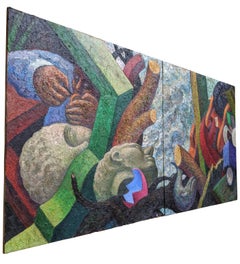 Flood 1986 by Robert Jessup Oil on Linen Diptych Abstract Figures