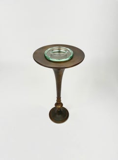 Cendrier au sol en laiton et verre de style Fontana Arte, Italie, années 1950