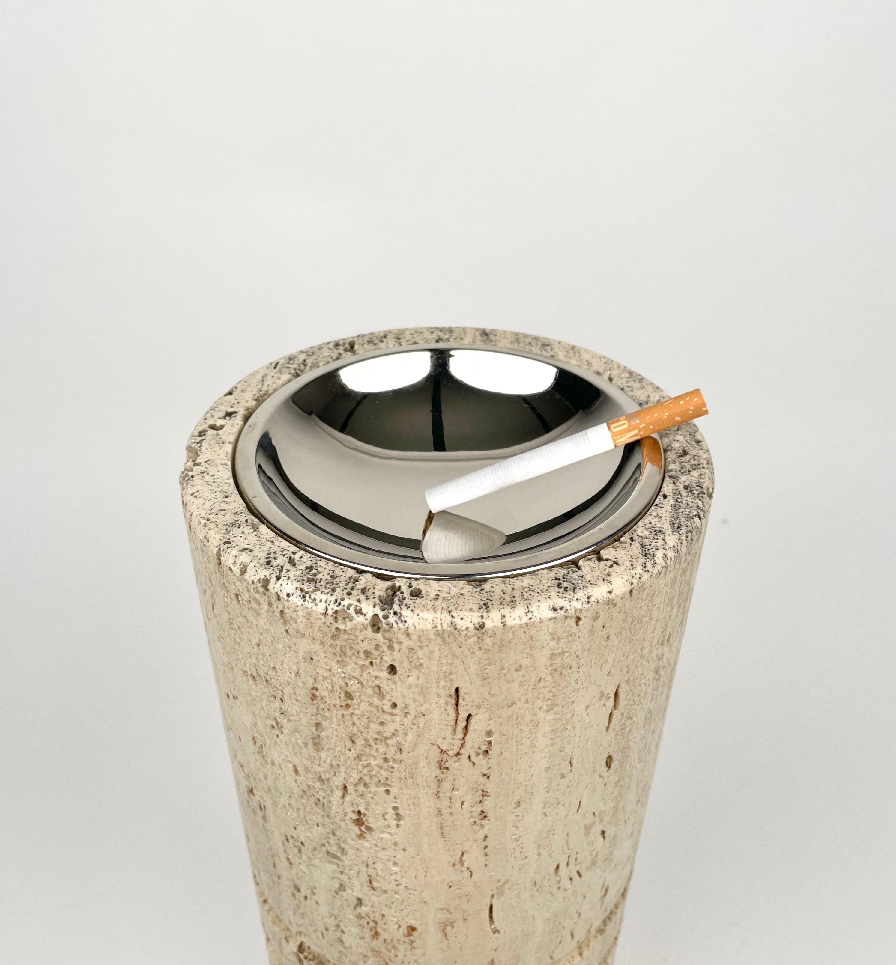 Floor Ashtray Travertine & Steel Fratelli Mannelli Style, Italy, 1970s For Sale 2