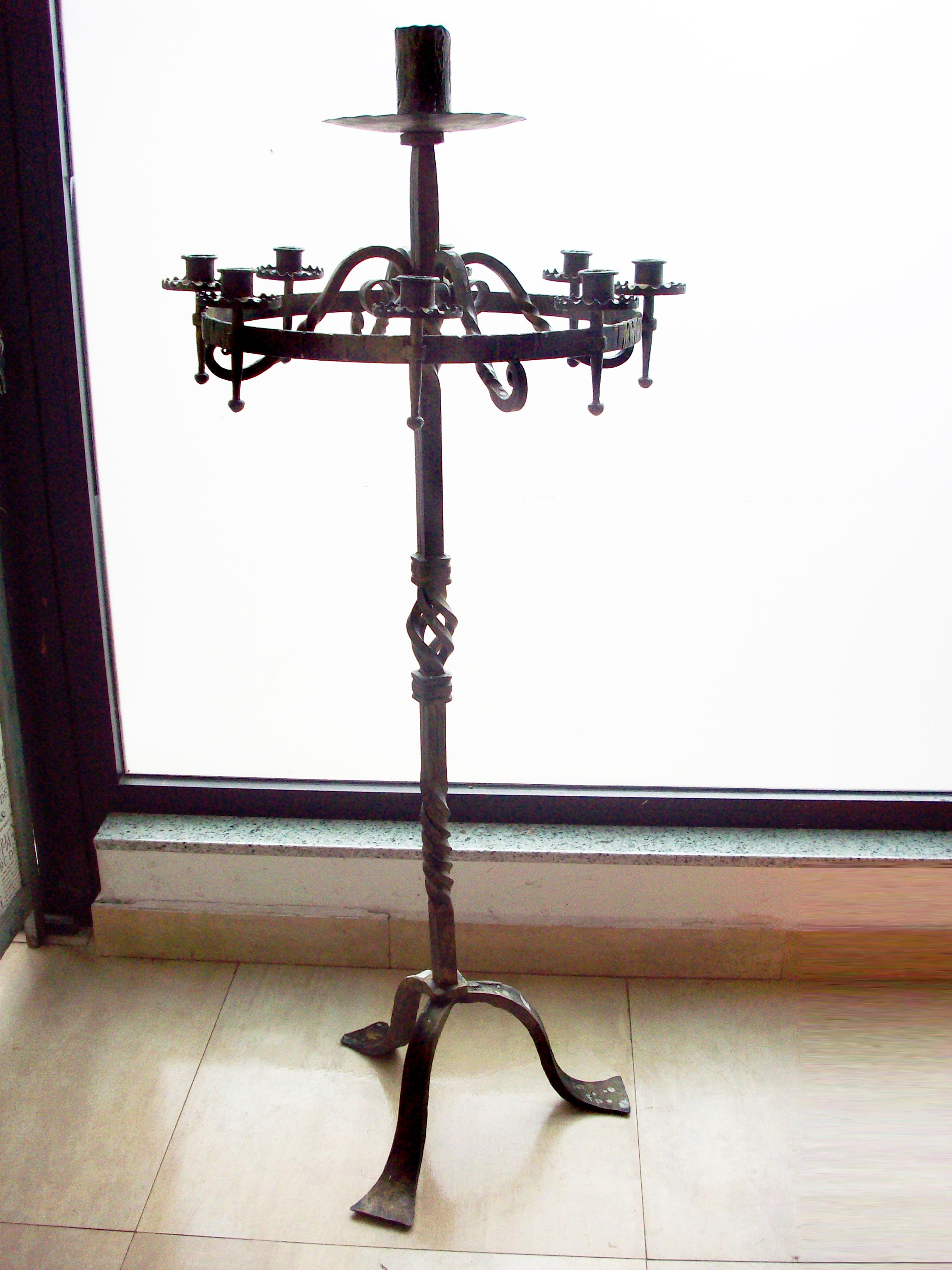 Floor Candle Stands with 9 Candles, Wrought Iron, Spainish Medieval Style For Sale 1