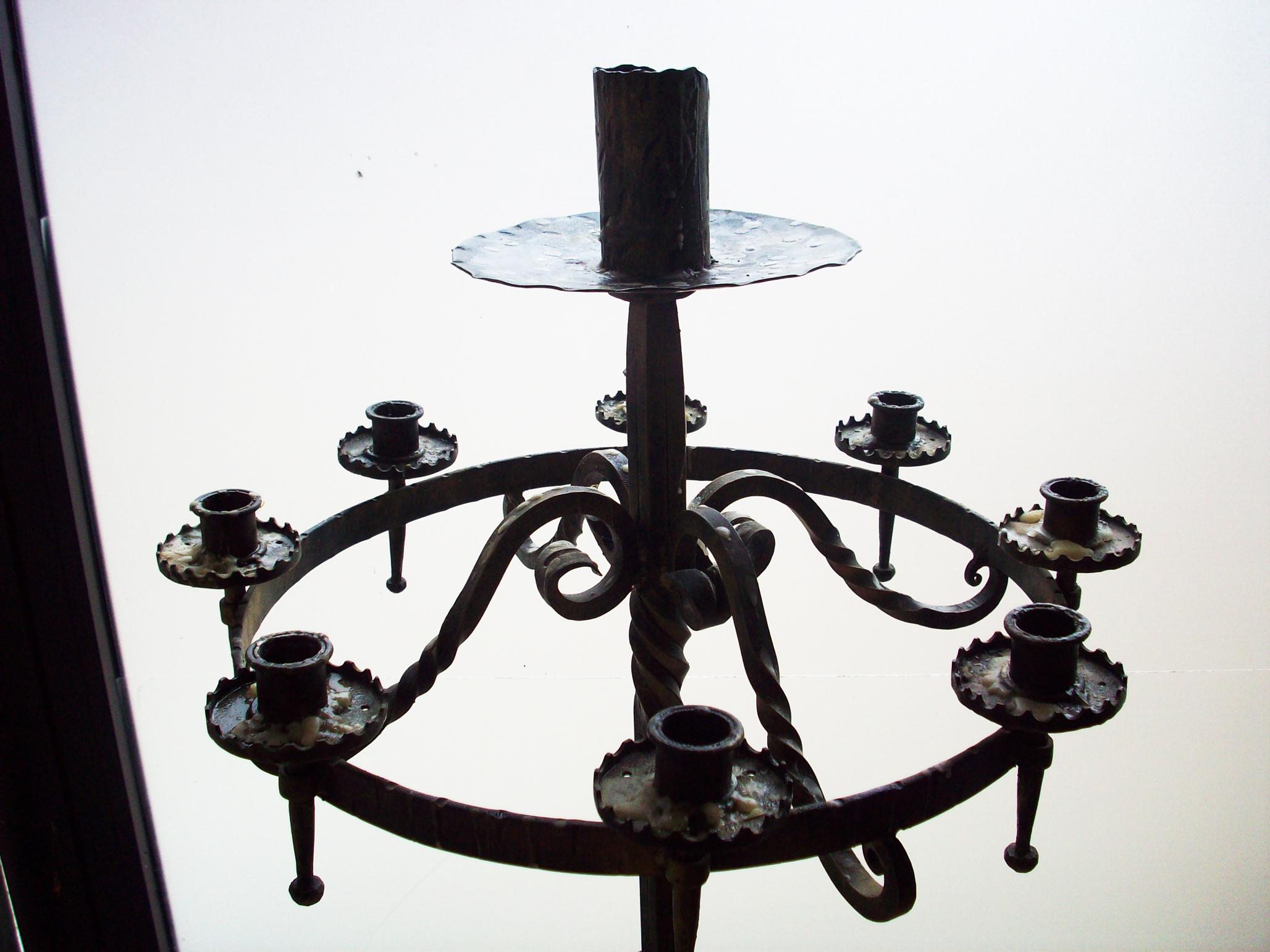 Forged Floor Candle Stands with 9 Candles, Wrought Iron, Spainish Medieval Style For Sale