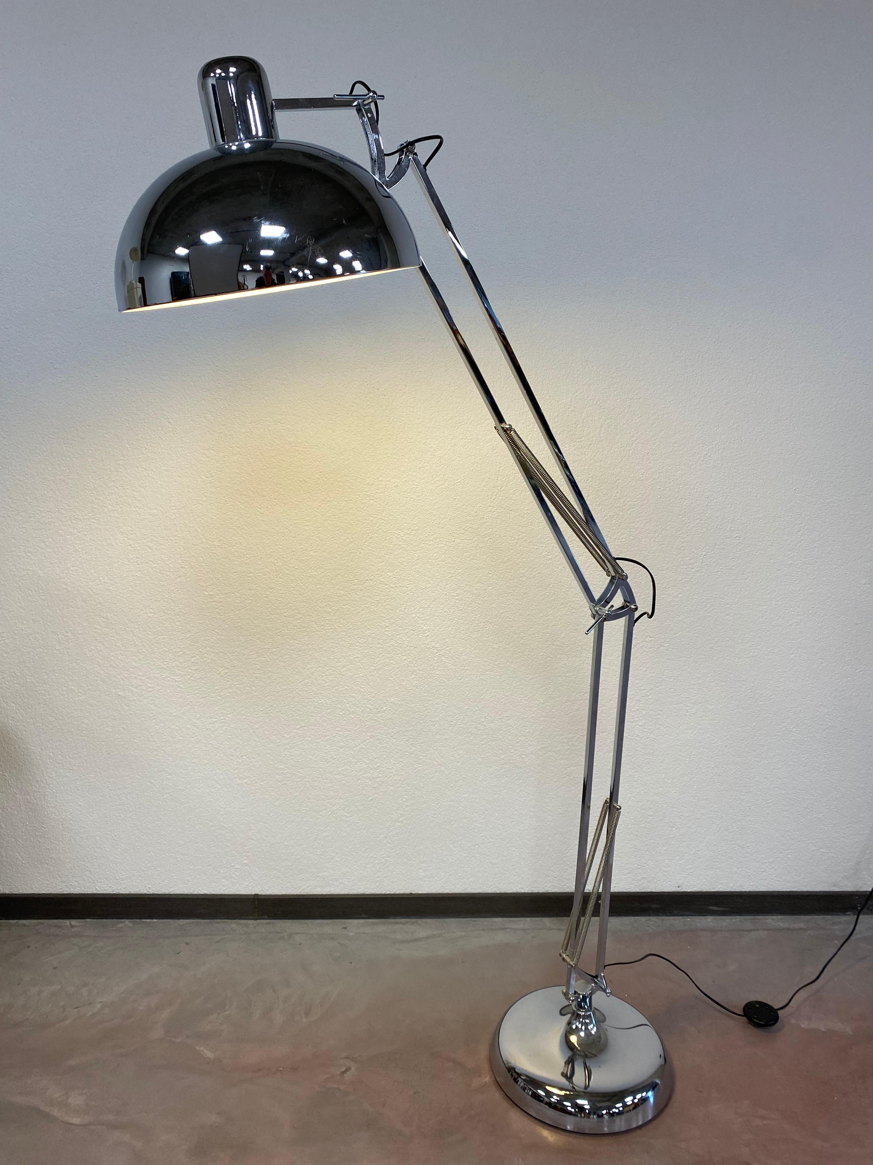 Floor chrome lamp in industrial style in original condition.