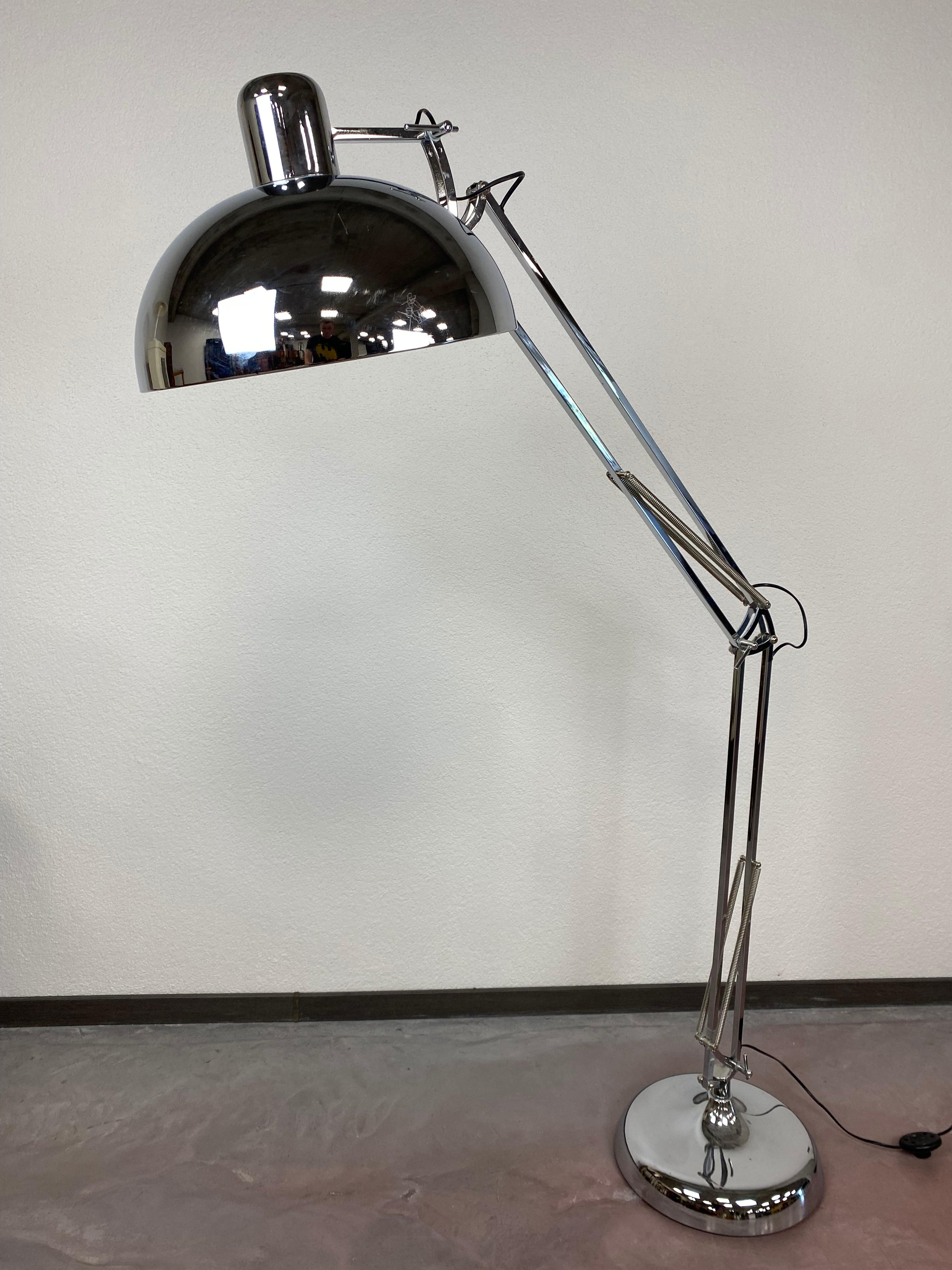 Floor Chrome Lamp in Industrial Style In Good Condition For Sale In Banská Štiavnica, SK