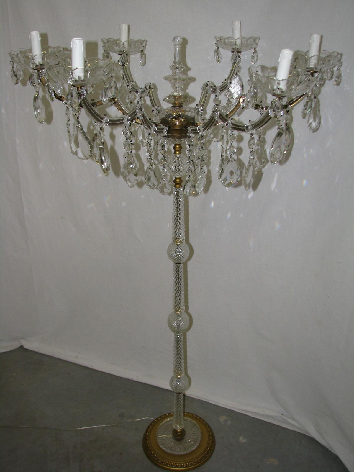 Italian Floor Crystal Candelabrum Marie Therese Style For Sale