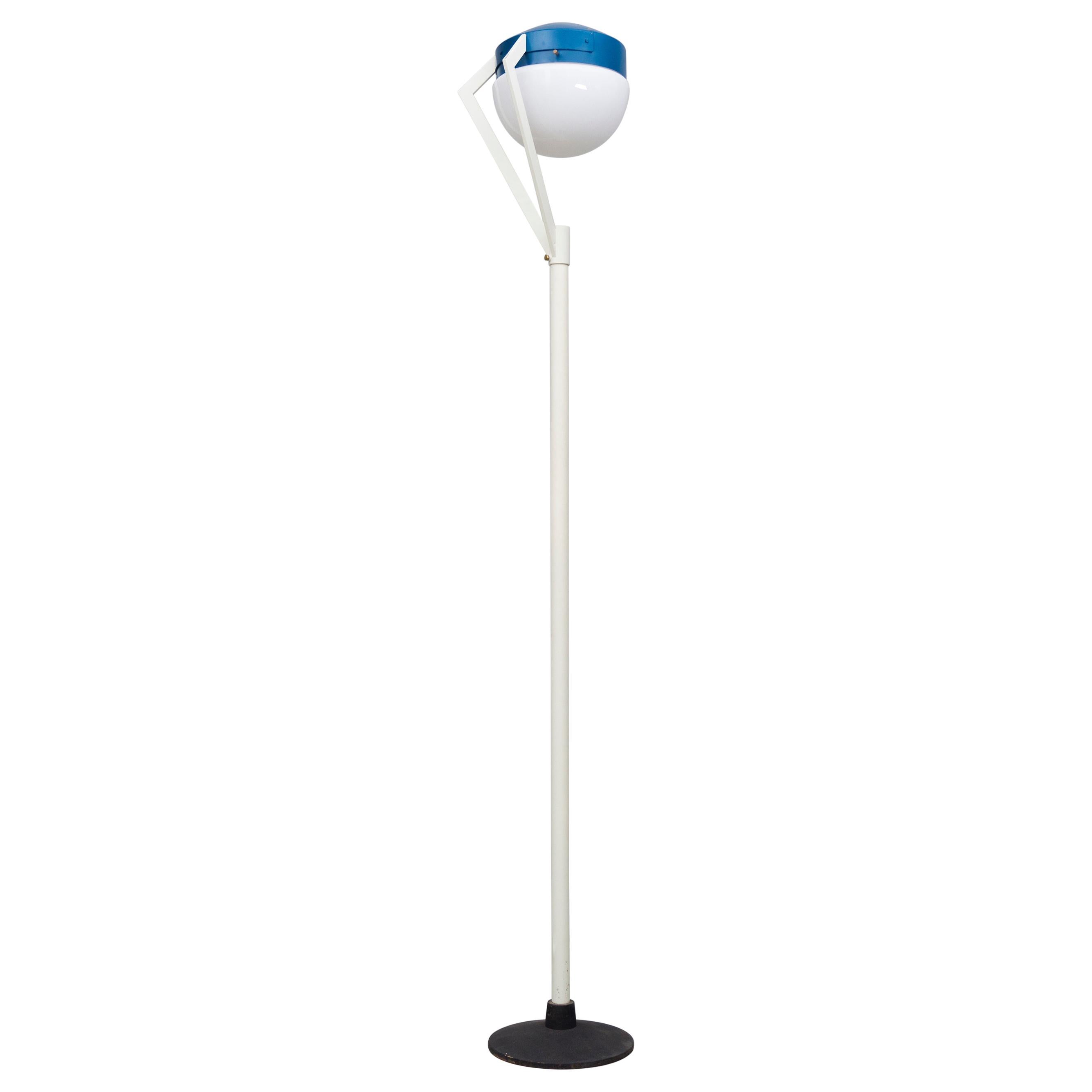 Tall floor lamp, white and blue metal, by Bruno Gatta, 1960 For Sale