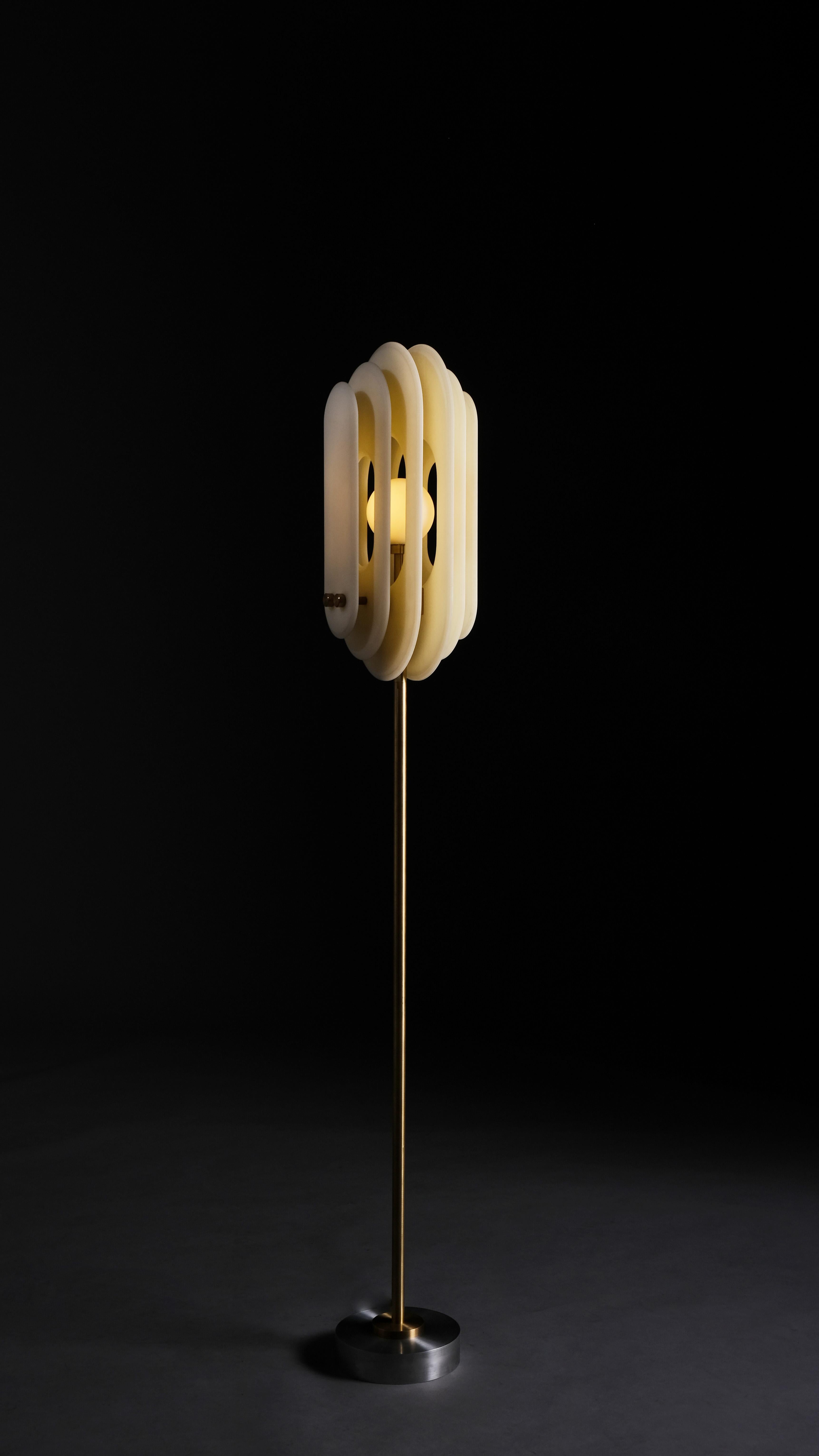 Floor lamp 02 by Adam Caplowe for VIDIVIXI
Dimensions: L 18 x W 18 x H 120 cm
Materials: Brass, resin, glass.

All our lamps can be wired according to each country. If sold to the USA it will be wired for the USA for instance.

Adam Caplowe,