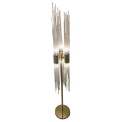 Floor Lamp 1960s Brass and Fountain of Glass Strands Attributed to Carlo Nason