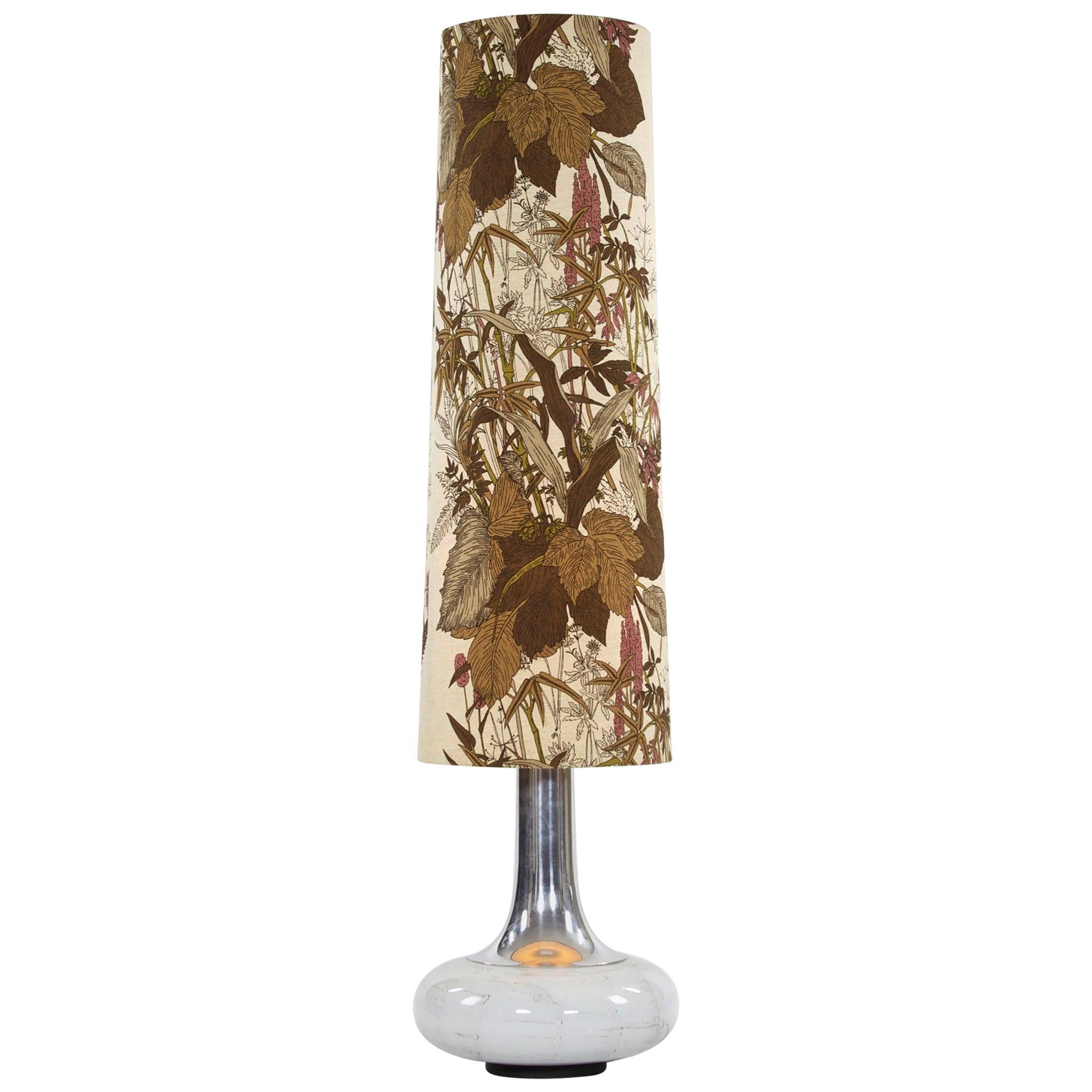 Floor Lamp with Glass Base and Fabric Shade with Floral Pattern, 1970s