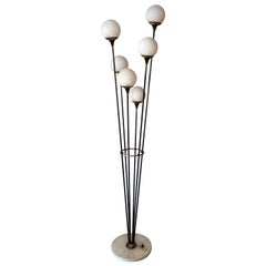 Floor Lamp ‘Alberello’ by Stilnovo, Six Opaline Blown Murano Glass Balls, 1950s