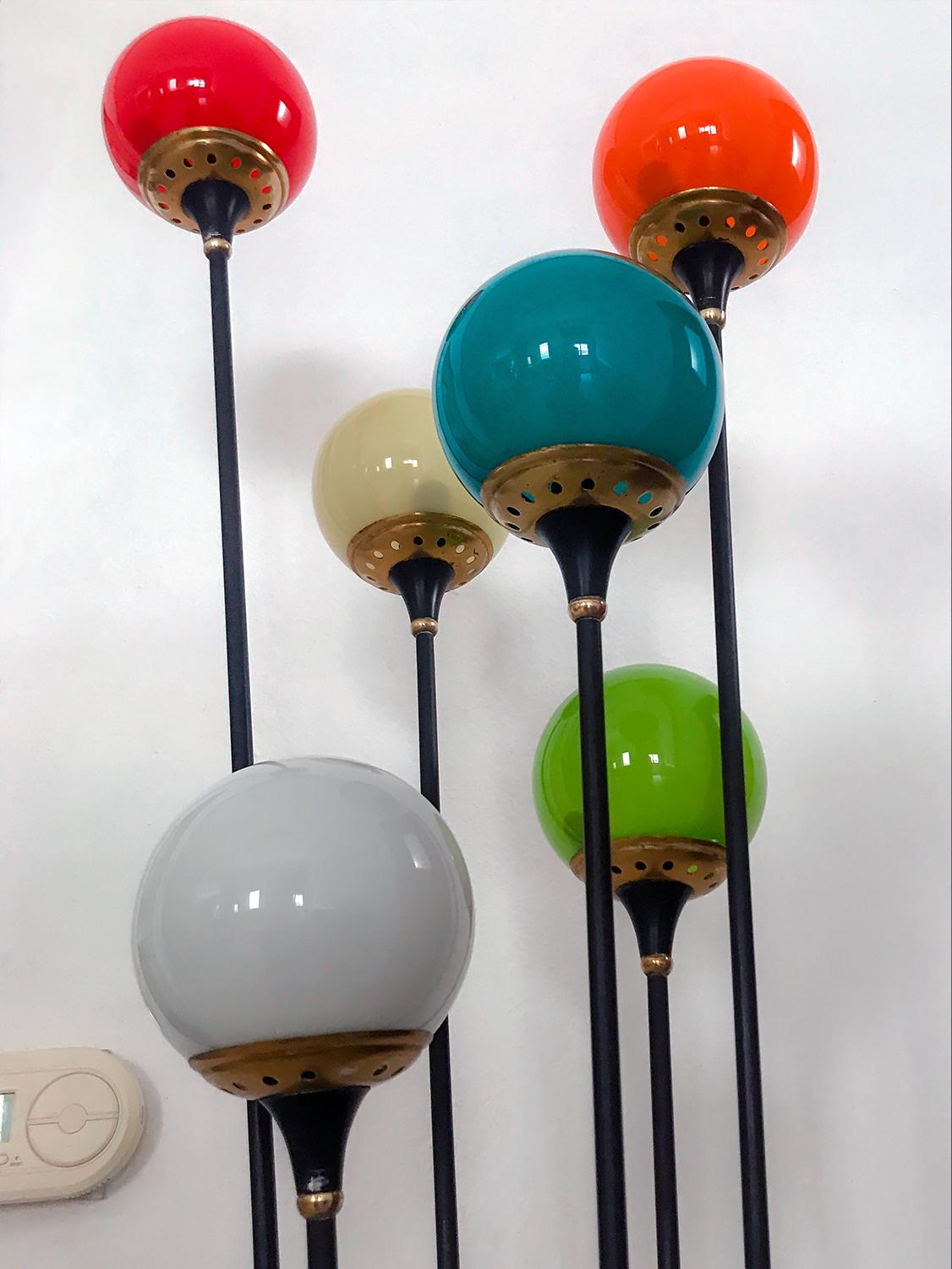 Floor Lamp ‘Alberello’ by Stilnovo with Six Colored Murano Glass Balls, 1950s 8