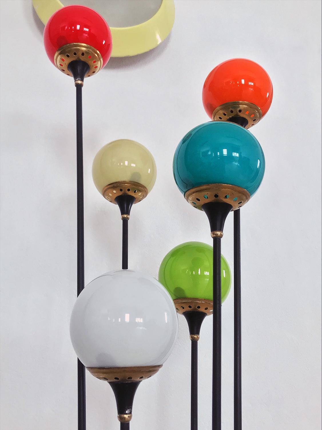 Floor Lamp ‘Alberello’ by Stilnovo with Six Colored Murano Glass Balls, 1950s 6
