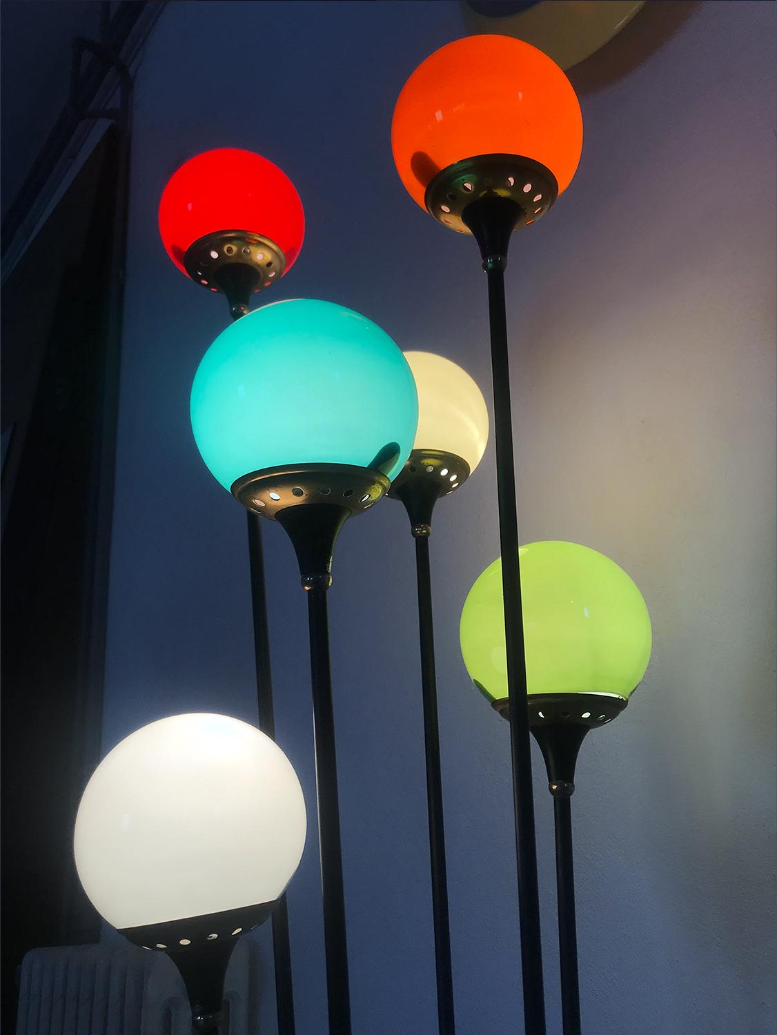 Floor Lamp ‘Alberello’ by Stilnovo with Six Colored Murano Glass Balls, 1950s 7