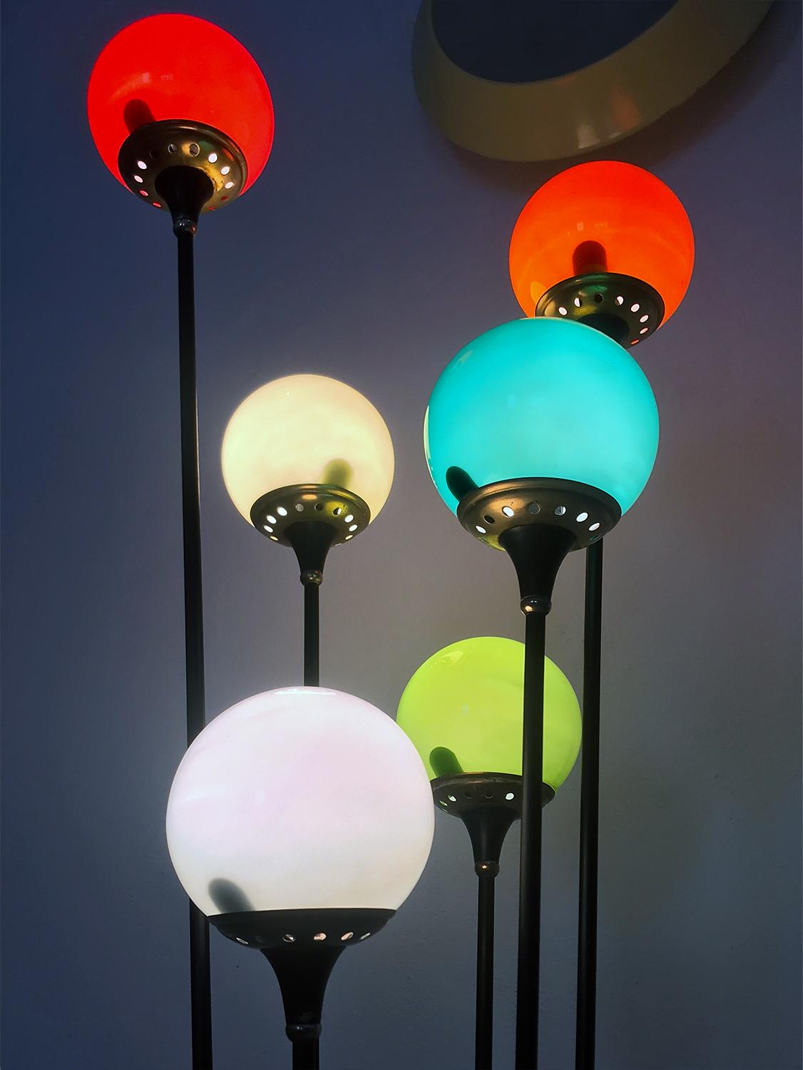 Floor Lamp ‘Alberello’ by Stilnovo with Six Colored Murano Glass Balls, 1950s 5